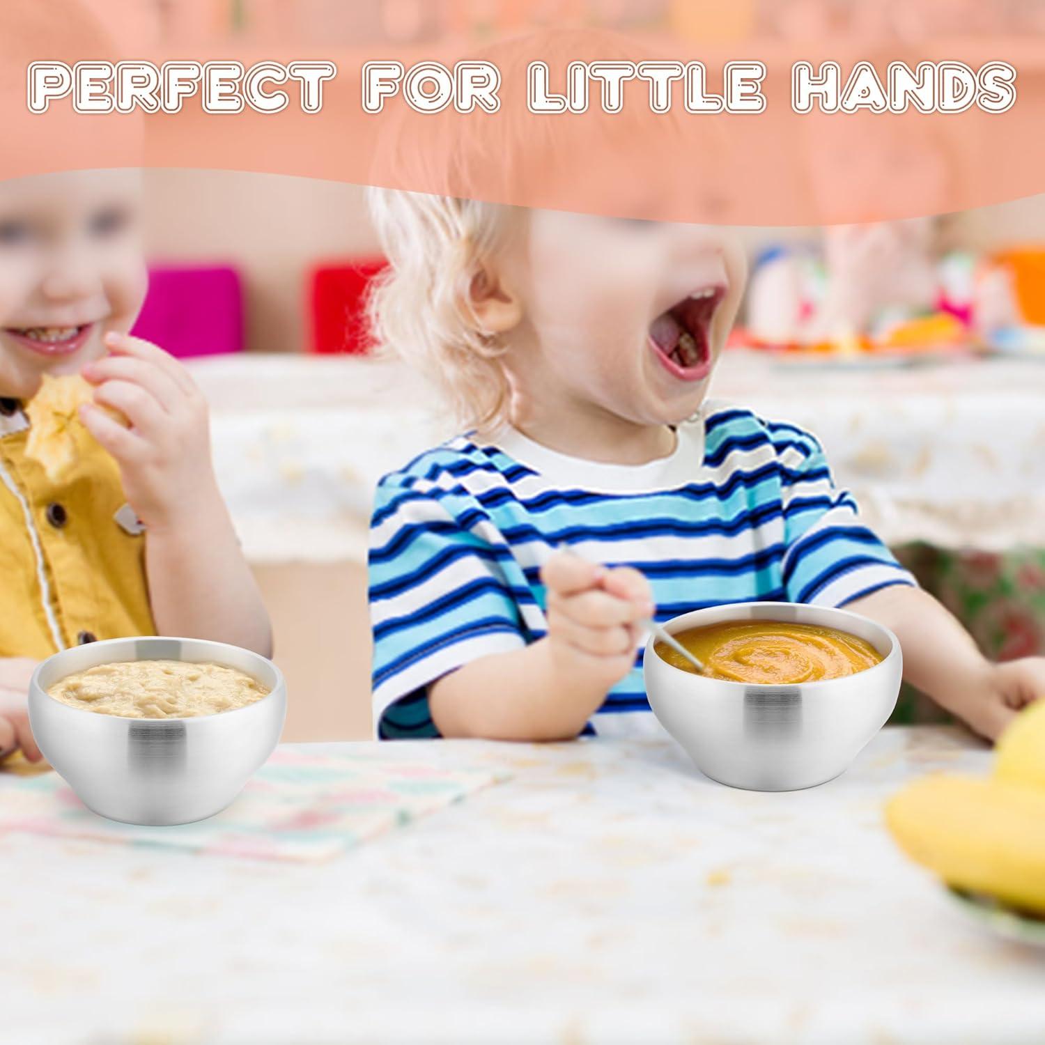imageEfar Bowls for Kids Toddlers 12 Ounce Doubledeck 1810 Stainless Steel Bowls for Baby Children Healthy amp Matte Finish Insulated amp Shatterproof Set of 46