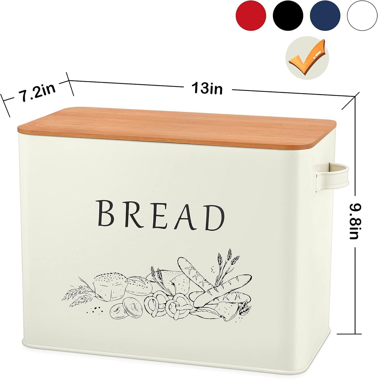 imageEfar Bread Box for Kitchen Countertop Metal Bread Storage Container Bin with Bamboo Lid for Cutting Bread Extra Large amp Farmhouse Style 13 x 72 x98 BlackCream