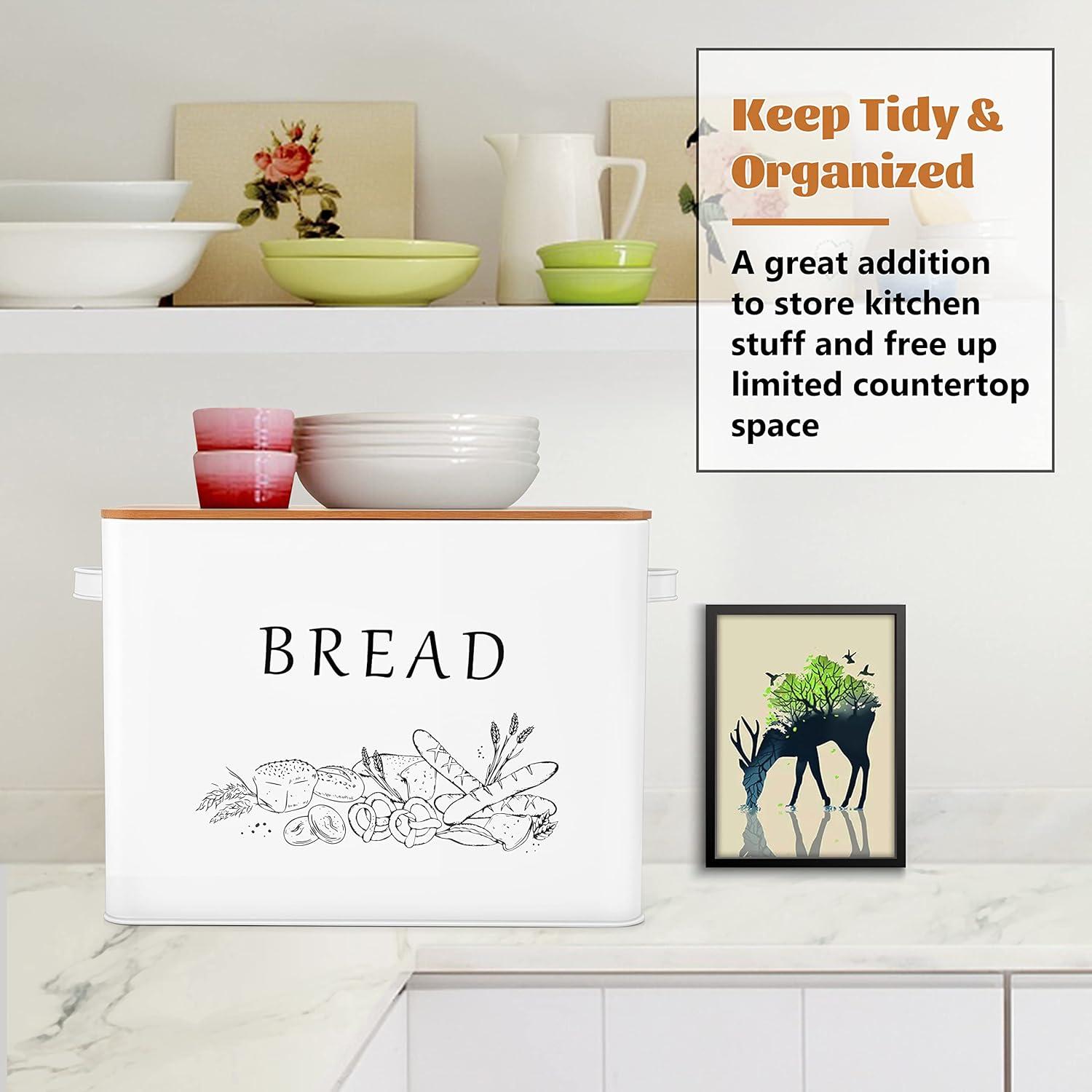 imageEfar Bread Box for Kitchen Countertop Metal Bread Storage Container Bin with Bamboo Lid for Cutting Bread Extra Large amp Farmhouse Style 13 x 72 x98 BlackWhite