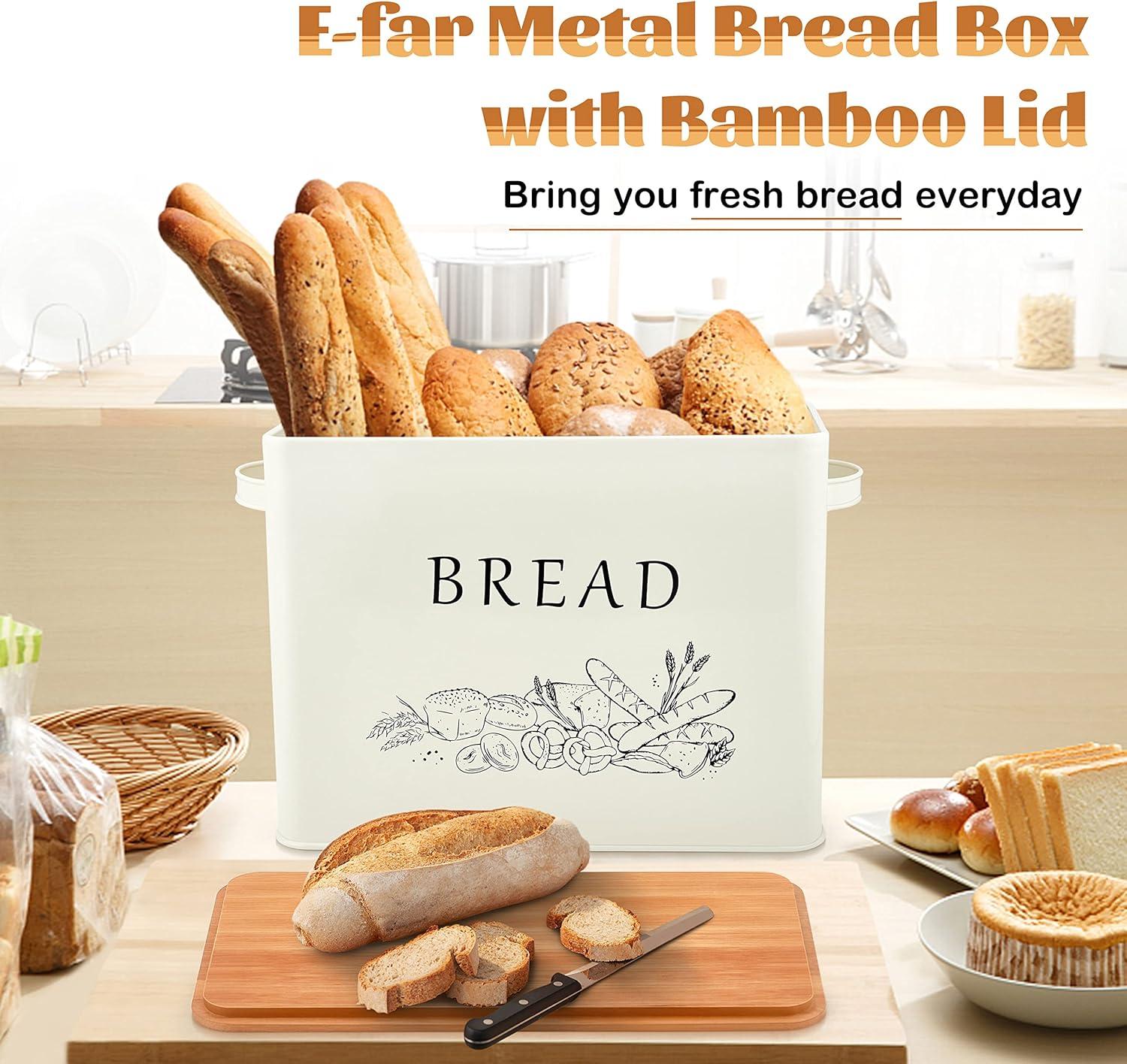 imageEfar Bread Box for Kitchen Countertop Metal Bread Storage Container Bin with Bamboo Lid for Cutting Bread Extra Large amp Farmhouse Style 13 x 72 x98 BlackCream
