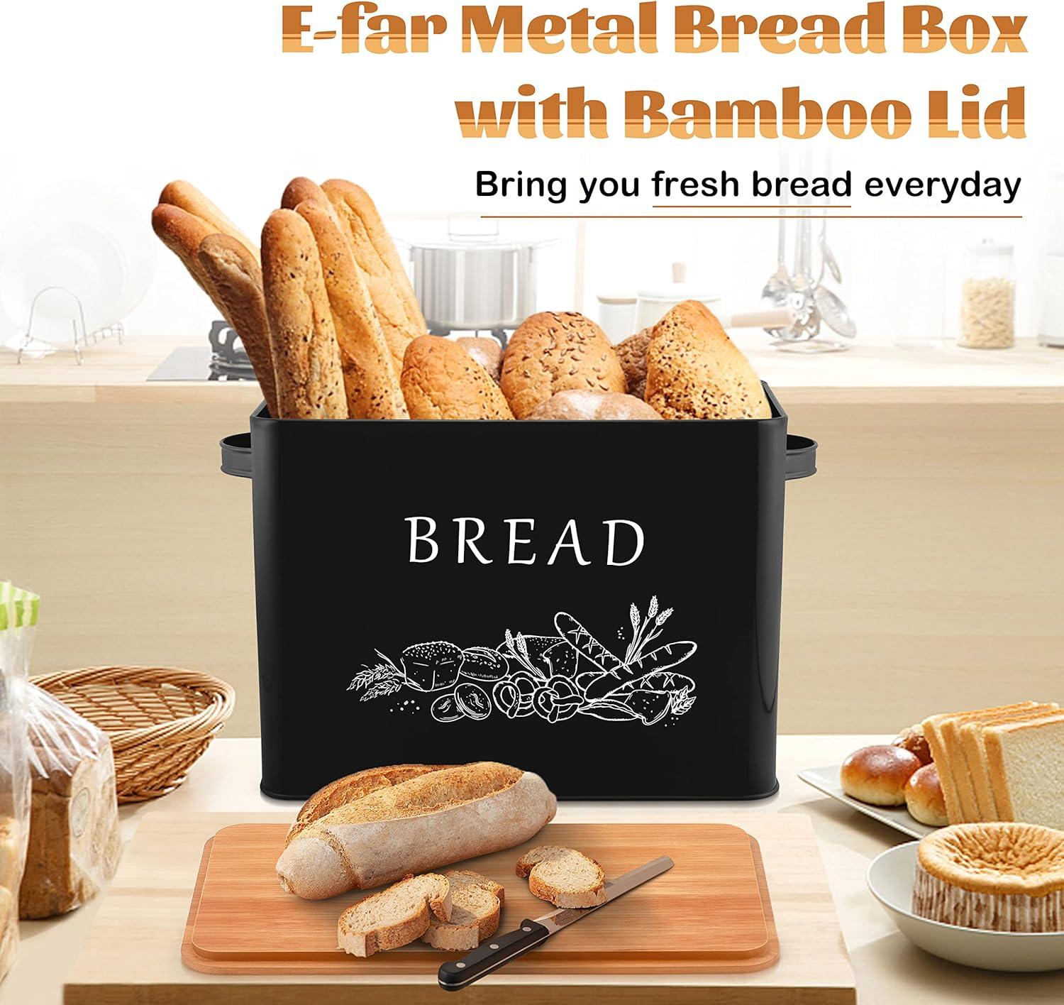 imageEfar Bread Box for Kitchen Countertop Metal Bread Storage Container Bin with Bamboo Lid for Cutting Bread Extra Large amp Farmhouse Style 13 x 72 x98 BlackBlack