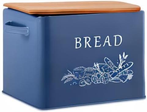 imageEfar Bread Box for Kitchen Countertop Metal Bread Storage Container Bin with Bamboo Lid for Cutting Bread Extra Large amp Farmhouse Style 13 x 72 x98 BlackNavy Blue