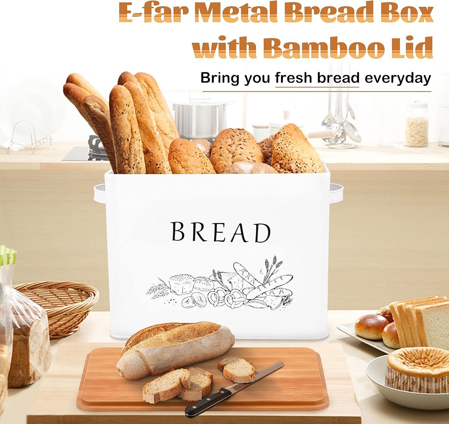 imageEfar Bread Box for Kitchen Countertop Metal Bread Storage Container Bin with Bamboo Lid for Cutting Bread Extra Large amp Farmhouse Style 13 x 72 x98 BlackWhite
