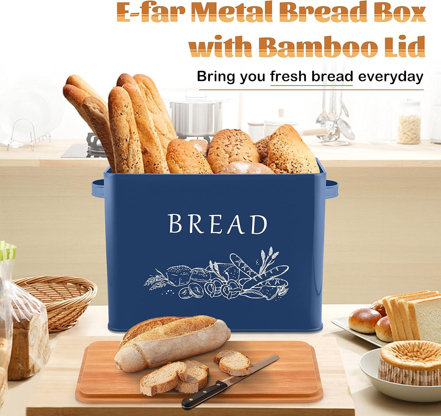 imageEfar Bread Box for Kitchen Countertop Metal Bread Storage Container Bin with Bamboo Lid for Cutting Bread Extra Large amp Farmhouse Style 13 x 72 x98 BlackNavy Blue