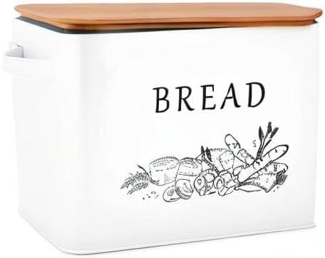 imageEfar Bread Box for Kitchen Countertop Metal Bread Storage Container Bin with Bamboo Lid for Cutting Bread Extra Large amp Farmhouse Style 13 x 72 x98 BlackWhite