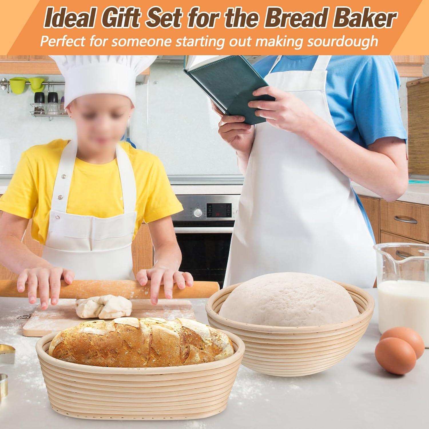 imageEfar Bread Proofing Basket 9 Inch Round and 10 Inch Oval Sourdough Bread Baking Supplies Complete Sourdough Starter Kit for Beginners9Round 10Oval