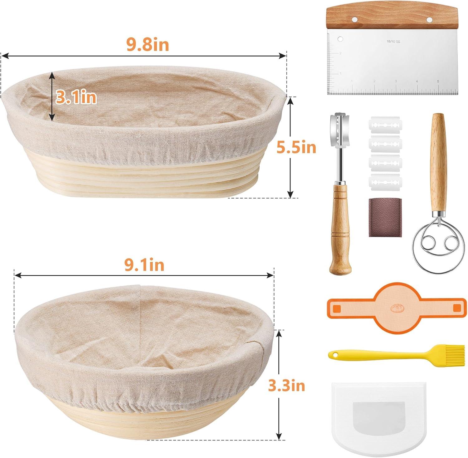 imageEfar Bread Proofing Basket 9 Inch Round and 10 Inch Oval Sourdough Bread Baking Supplies Complete Sourdough Starter Kit for Beginners9Round 10Oval