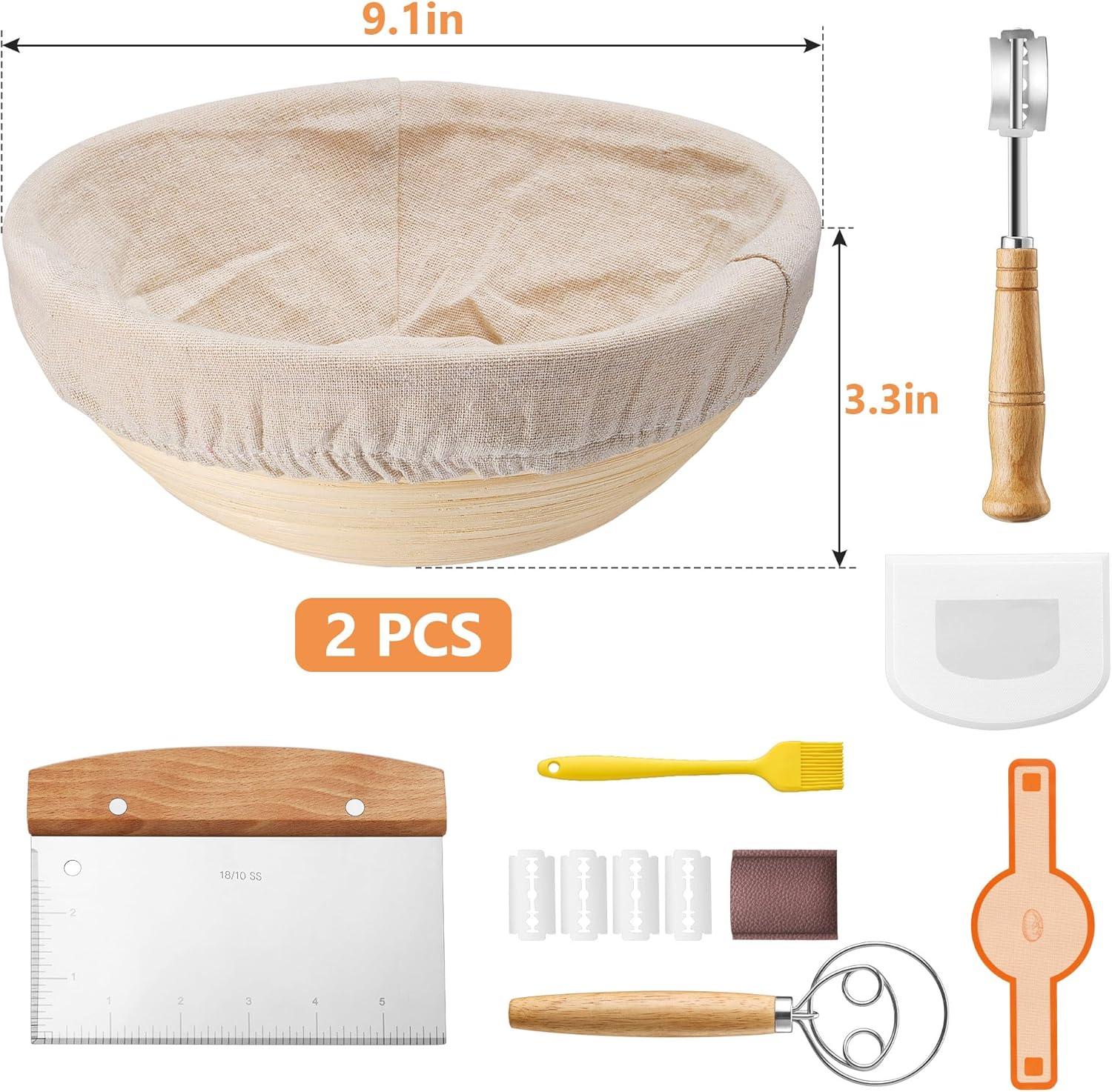 imageEfar Bread Proofing Basket 9 Inch Round and 10 Inch Oval Sourdough Bread Baking Supplies Complete Sourdough Starter Kit for Beginners9Round 9Round