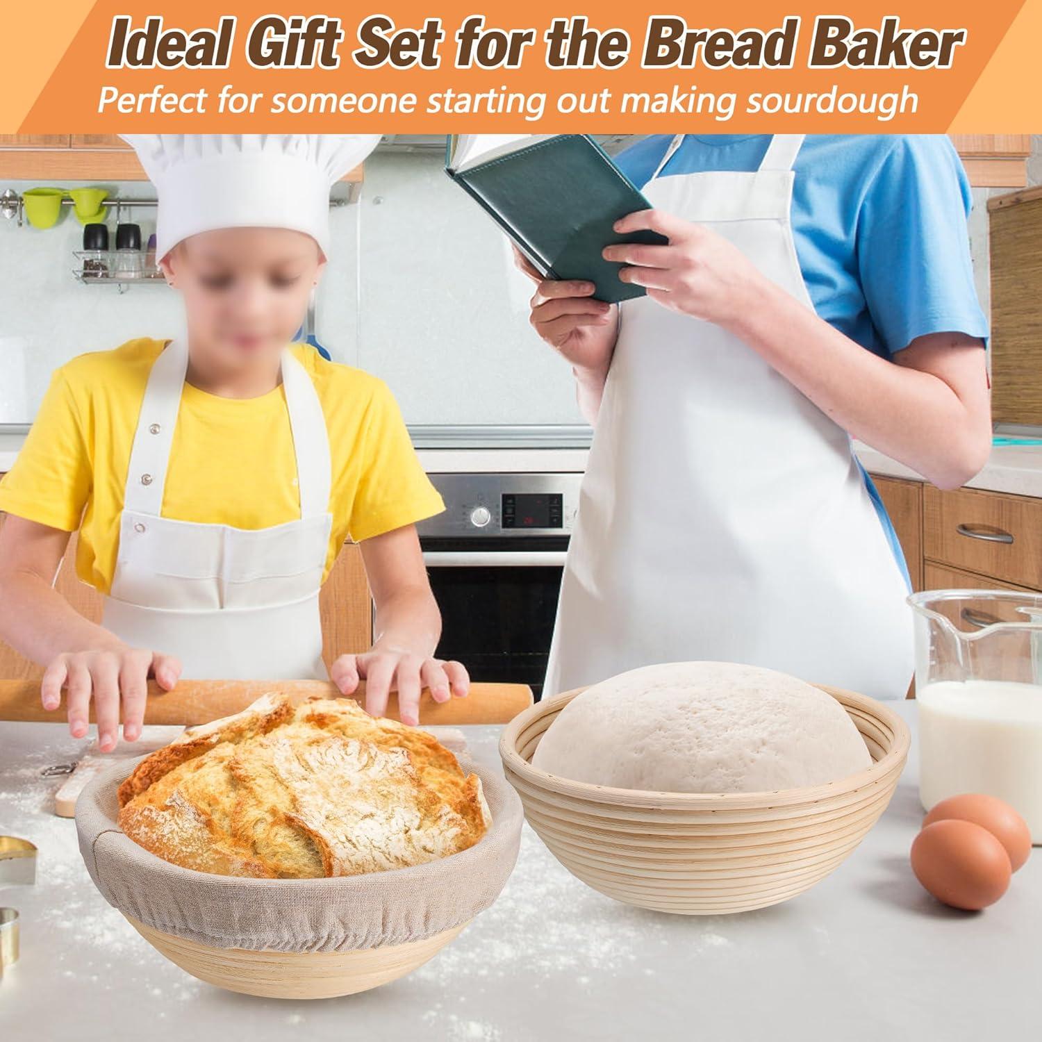 imageEfar Bread Proofing Basket 9 Inch Round and 10 Inch Oval Sourdough Bread Baking Supplies Complete Sourdough Starter Kit for Beginners9Round 9Round