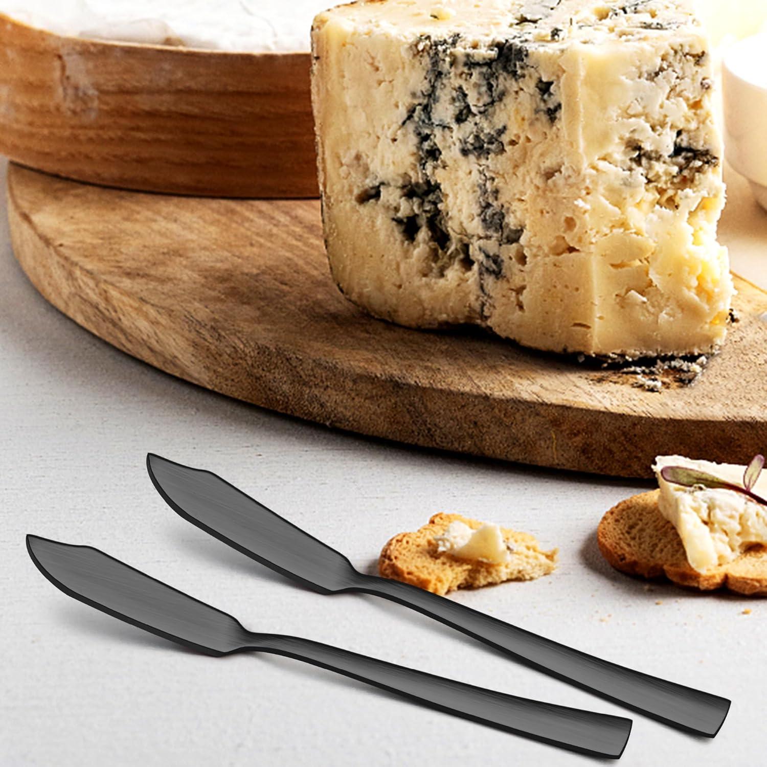 imageEfar Butter Spreader Knife Set of 6 7Inch Stainless Steel Cheese Dessert Knives for Kitchen Restaurant Party Mirror SilverMatte Black