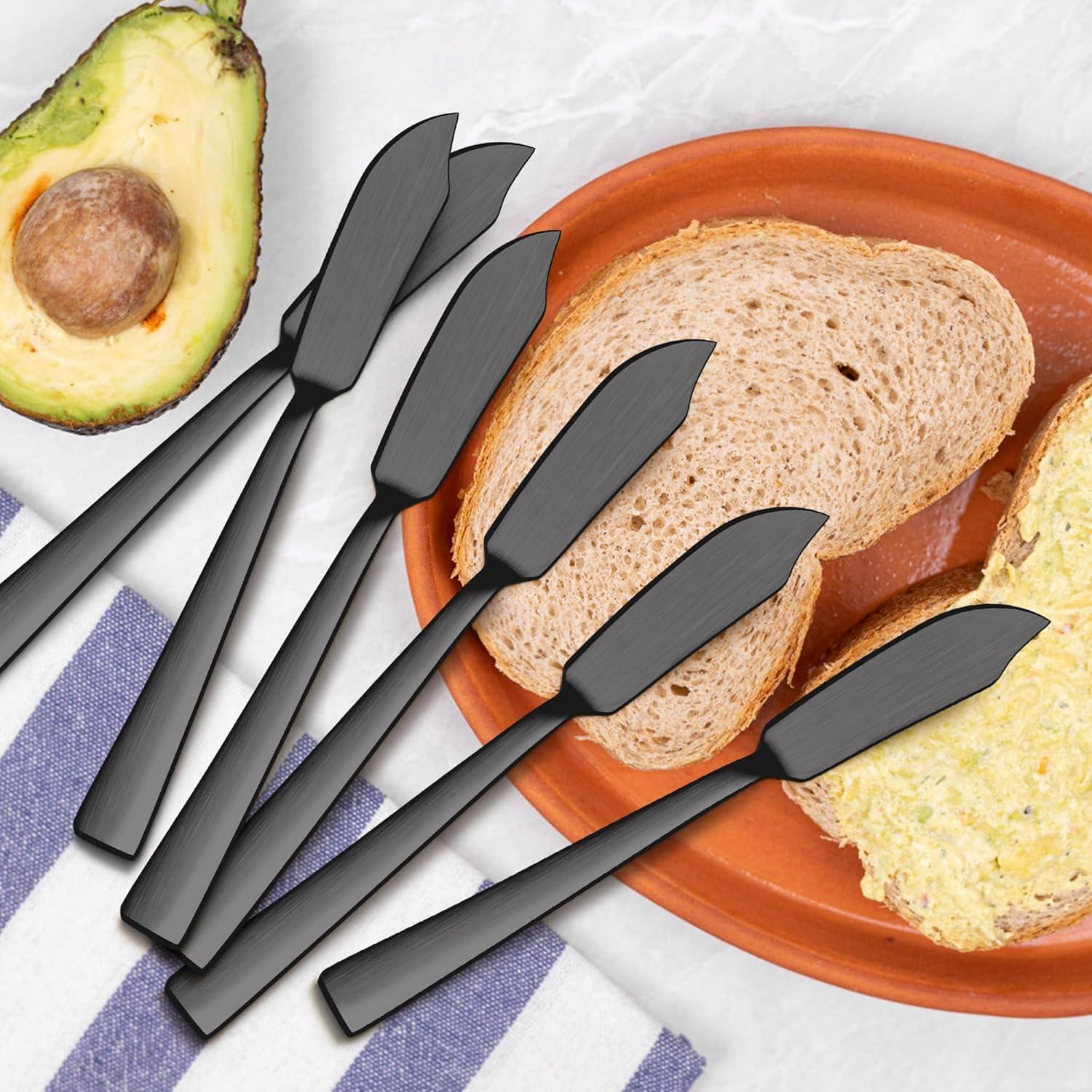imageEfar Butter Spreader Knife Set of 6 7Inch Stainless Steel Cheese Dessert Knives for Kitchen Restaurant Party Mirror SilverMatte Black