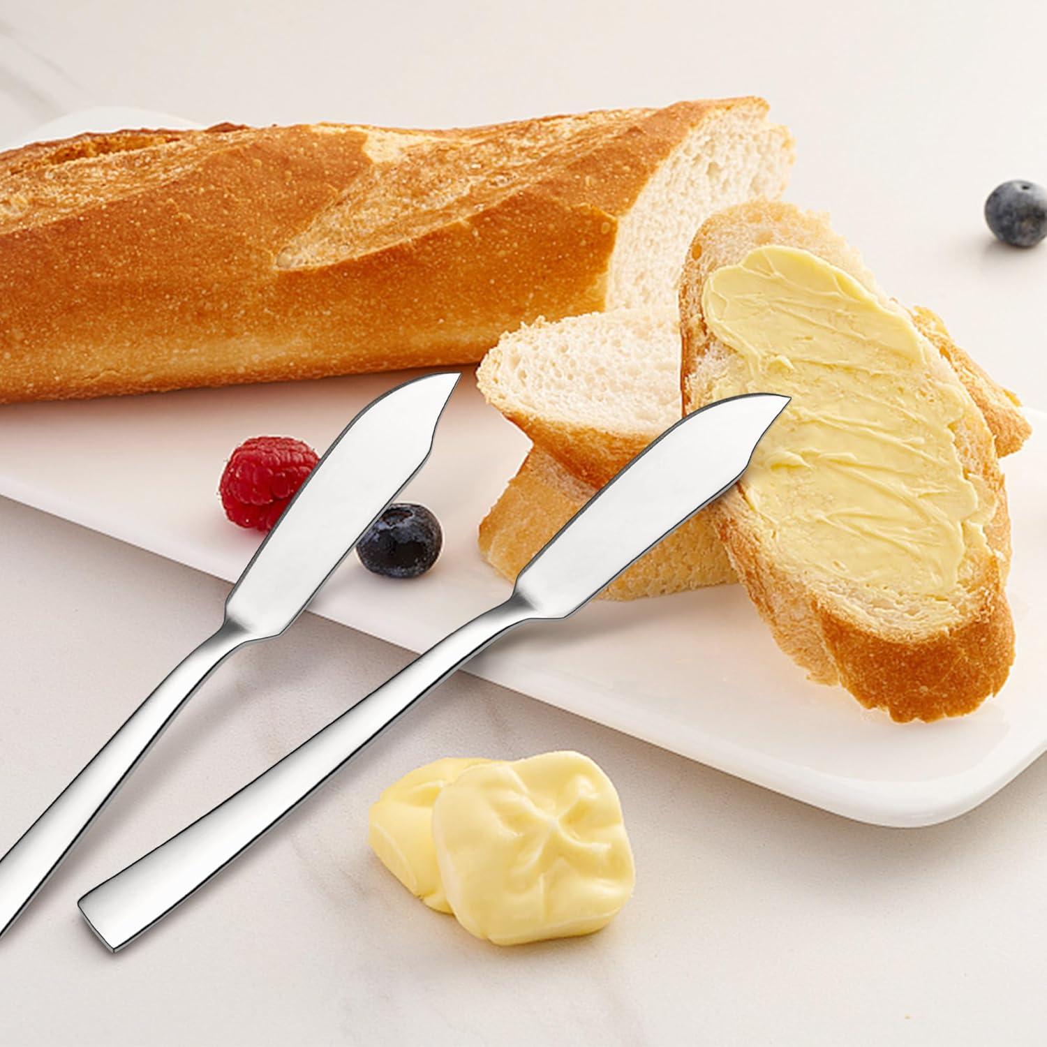 imageEfar Butter Spreader Knife Set of 6 7Inch Stainless Steel Cheese Dessert Knives for Kitchen Restaurant Party Mirror SilverMirror Silver
