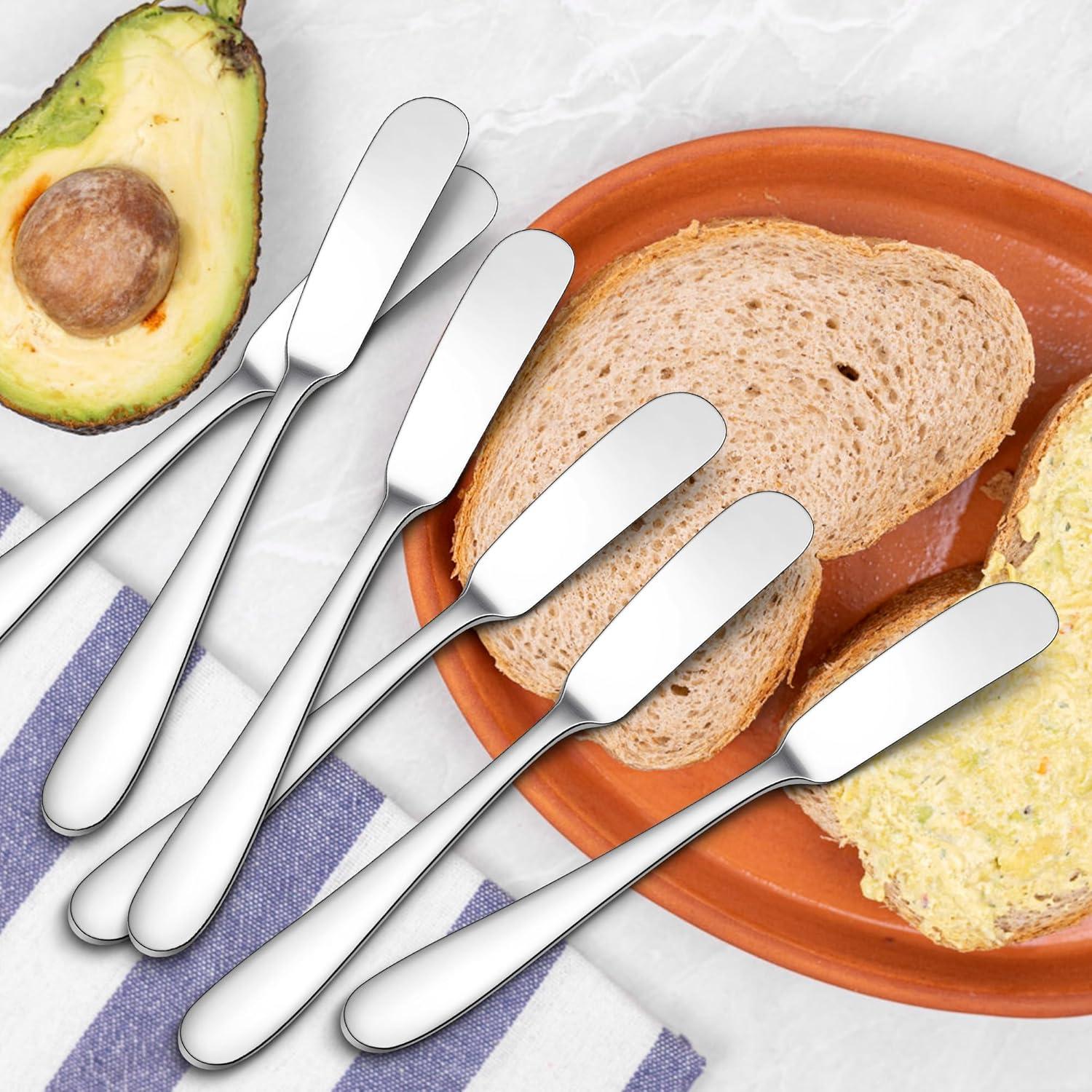 imageEfar Butter Spreader Knife Set of 6 7Inch Stainless Steel Cheese Dessert Knives for Kitchen Restaurant Party Mirror SilverMirror Silver