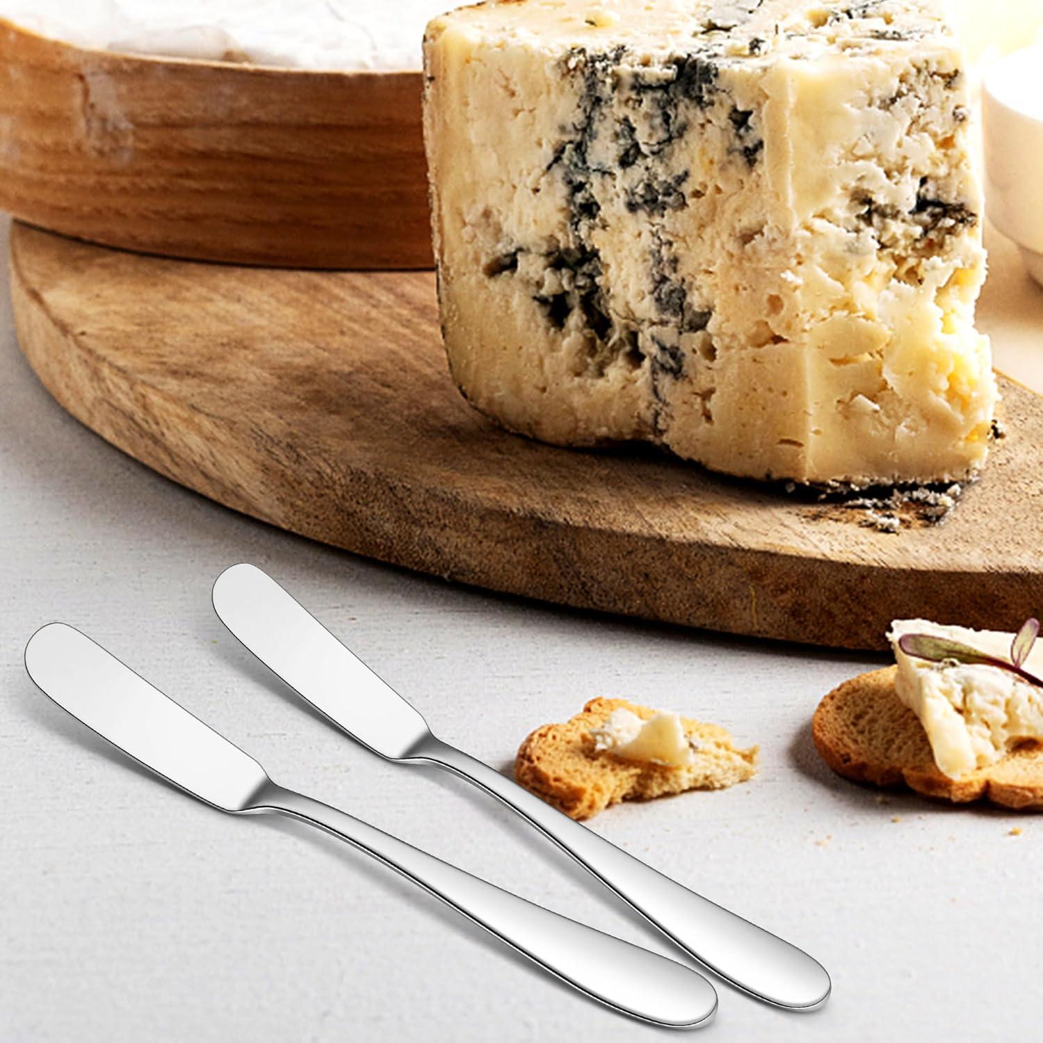 imageEfar Butter Spreader Knife Set of 6 7Inch Stainless Steel Cheese Dessert Knives for Kitchen Restaurant Party Mirror SilverMirror Silver