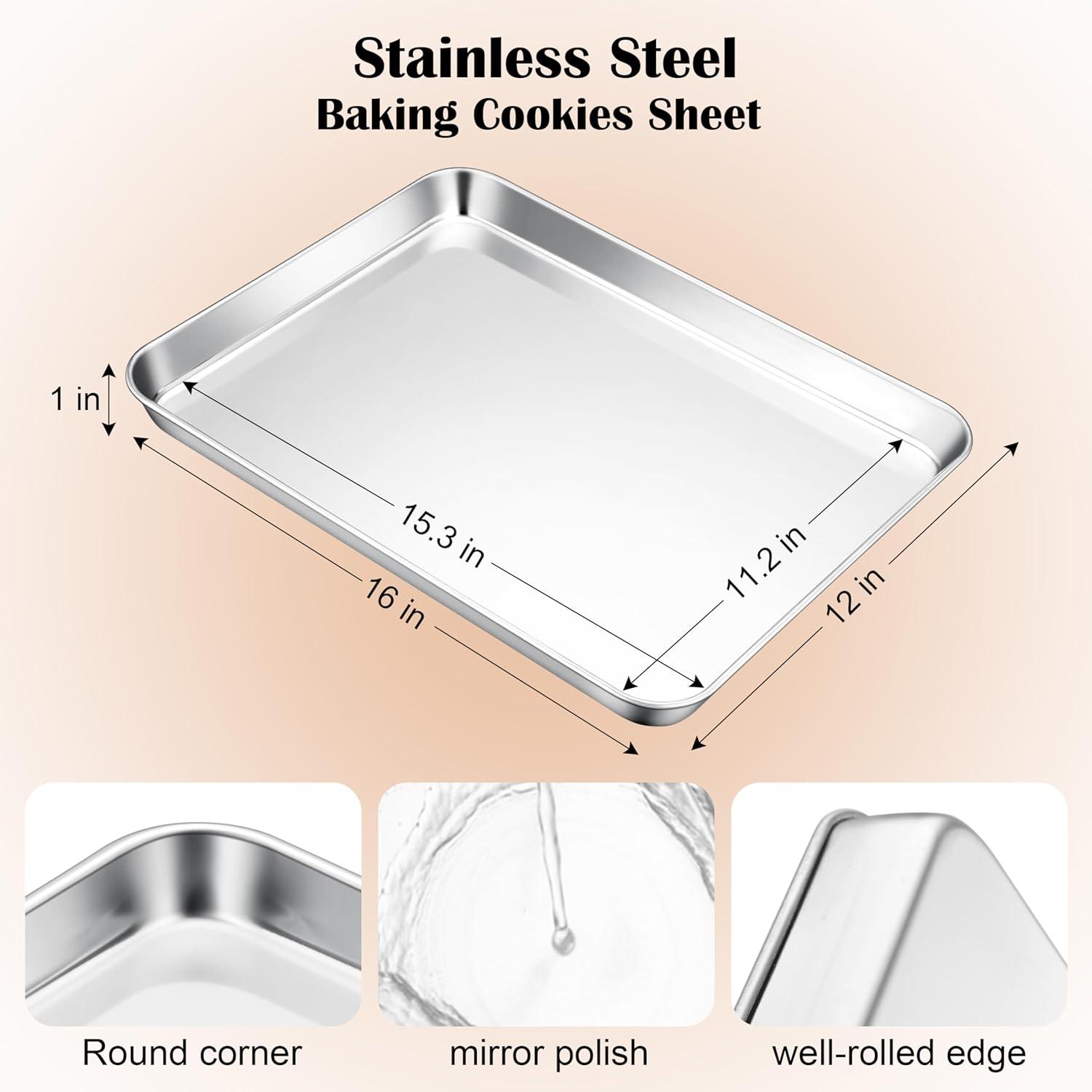 imageEfar Cookie Sheet for Baking 18x13 Stainless Steel Baking Sheet Pan for Oven Large Non Toxic Metal Baking Tray for Cake Cookies Healthy amp Rust Free Mirror Finish amp Dishwasher Safe 1 Pack1