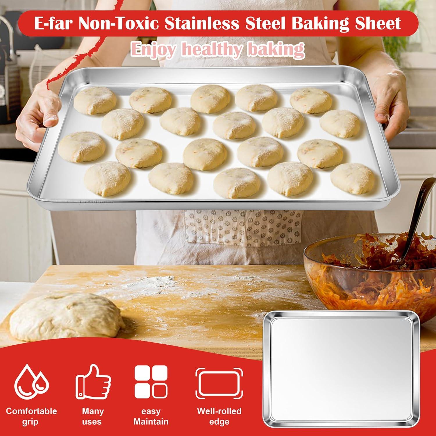 imageEfar Cookie Sheet for Baking 18x13 Stainless Steel Baking Sheet Pan for Oven Large Non Toxic Metal Baking Tray for Cake Cookies Healthy amp Rust Free Mirror Finish amp Dishwasher Safe 1 Pack4