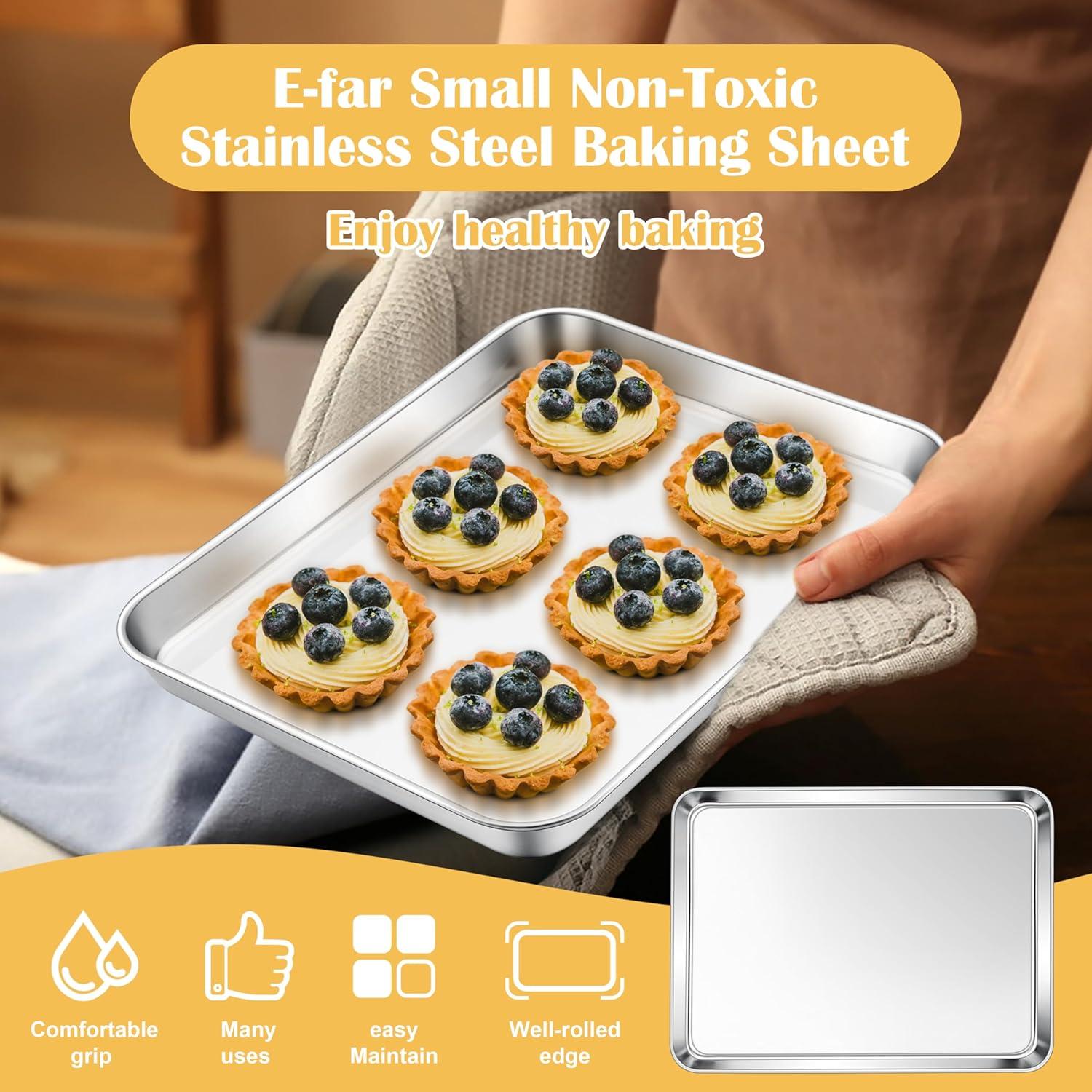 imageEfar Cookie Sheet for Baking 18x13 Stainless Steel Baking Sheet Pan for Oven Large Non Toxic Metal Baking Tray for Cake Cookies Healthy amp Rust Free Mirror Finish amp Dishwasher Safe 1 Pack2
