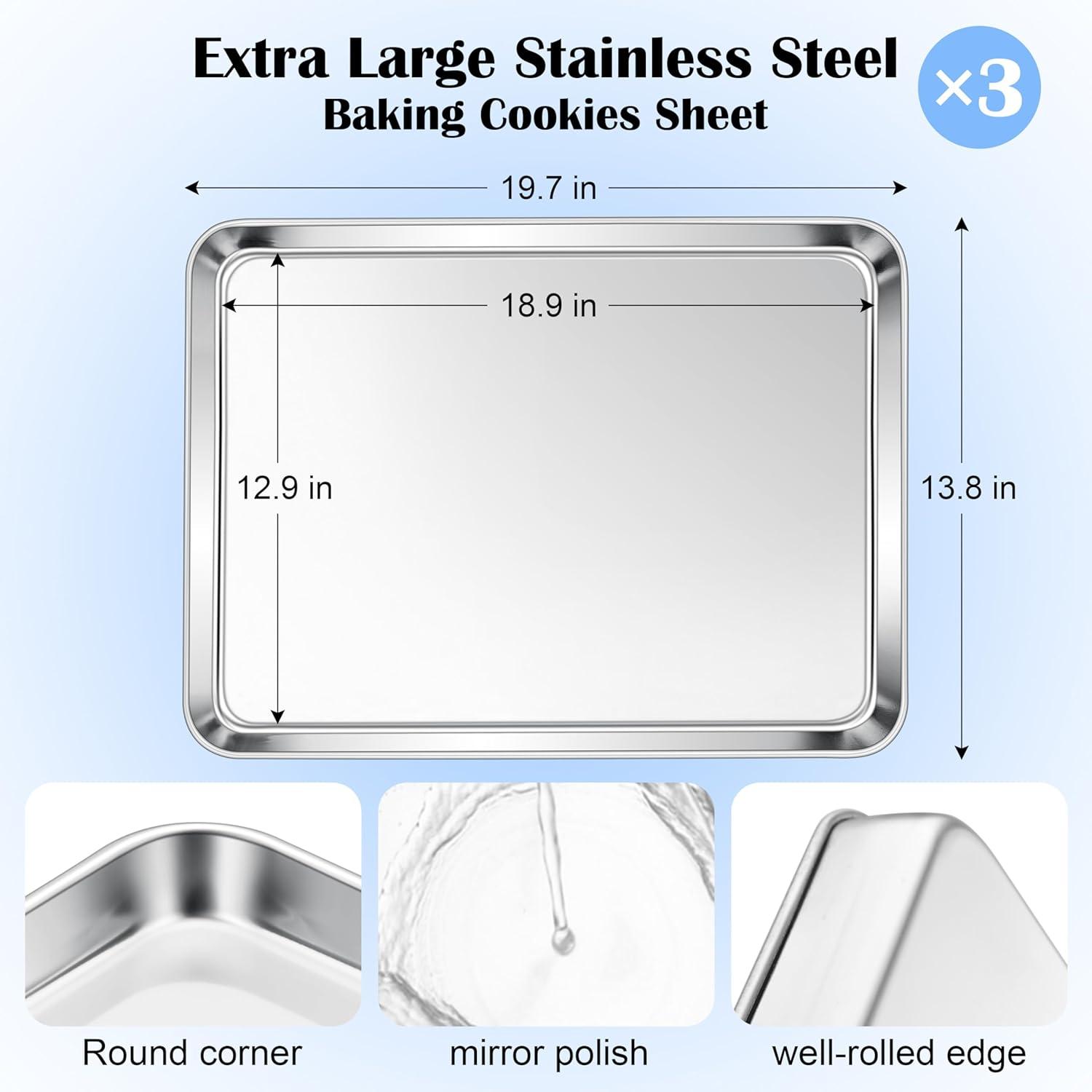 imageEfar Cookie Sheet for Baking 18x13 Stainless Steel Baking Sheet Pan for Oven Large Non Toxic Metal Baking Tray for Cake Cookies Healthy amp Rust Free Mirror Finish amp Dishwasher Safe 1 Pack3