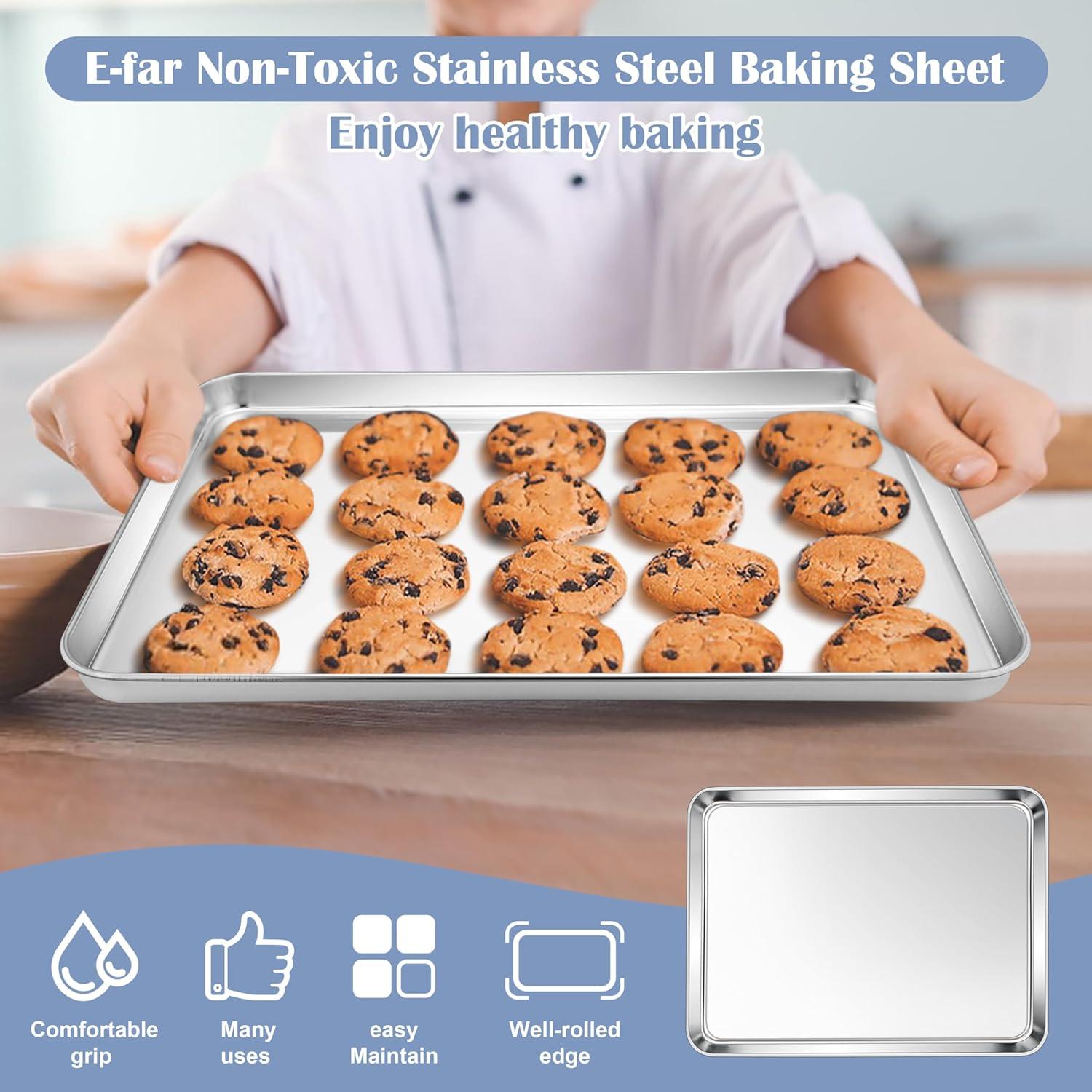 imageEfar Cookie Sheet for Baking 18x13 Stainless Steel Baking Sheet Pan for Oven Large Non Toxic Metal Baking Tray for Cake Cookies Healthy amp Rust Free Mirror Finish amp Dishwasher Safe 1 Pack3