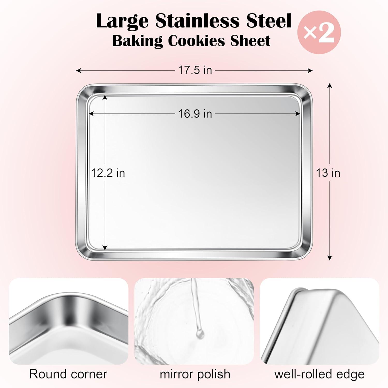 imageEfar Cookie Sheet for Baking 18x13 Stainless Steel Baking Sheet Pan for Oven Large Non Toxic Metal Baking Tray for Cake Cookies Healthy amp Rust Free Mirror Finish amp Dishwasher Safe 1 Pack2