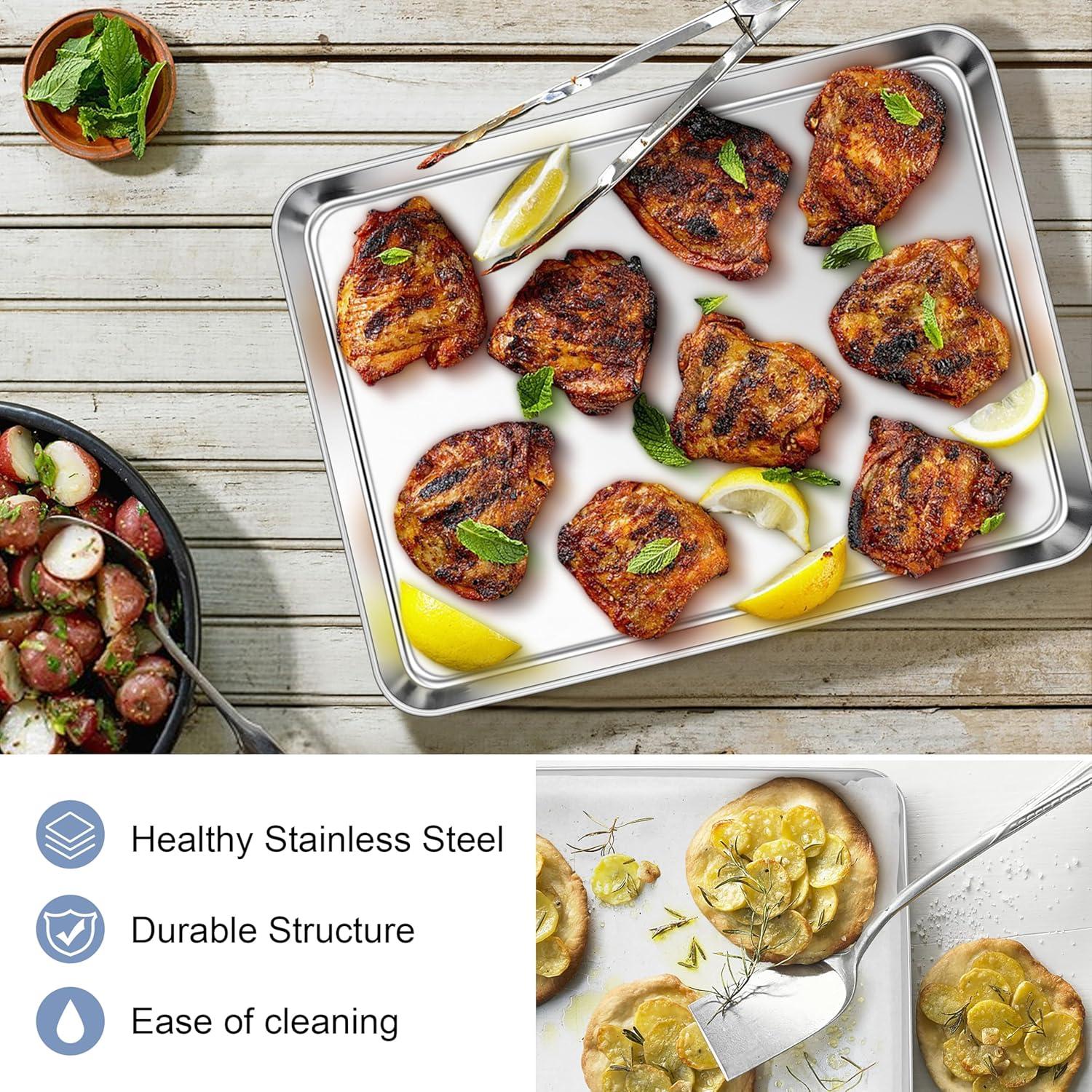 imageEfar Cookie Sheet for Baking 18x13 Stainless Steel Baking Sheet Pan for Oven Large Non Toxic Metal Baking Tray for Cake Cookies Healthy amp Rust Free Mirror Finish amp Dishwasher Safe 1 Pack4