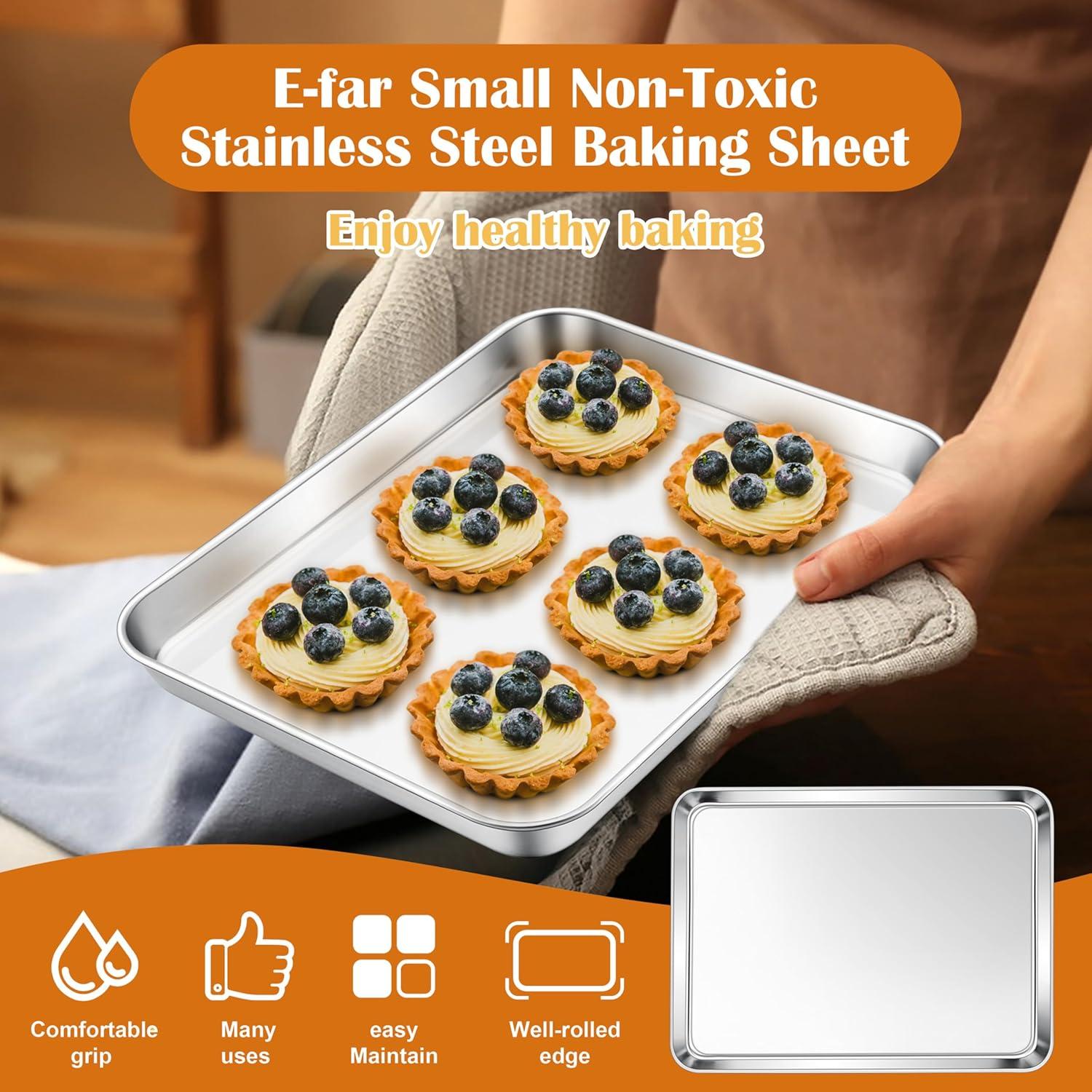 imageEfar Cookie Sheet for Baking 18x13 Stainless Steel Baking Sheet Pan for Oven Large Non Toxic Metal Baking Tray for Cake Cookies Healthy amp Rust Free Mirror Finish amp Dishwasher Safe 1 Pack4