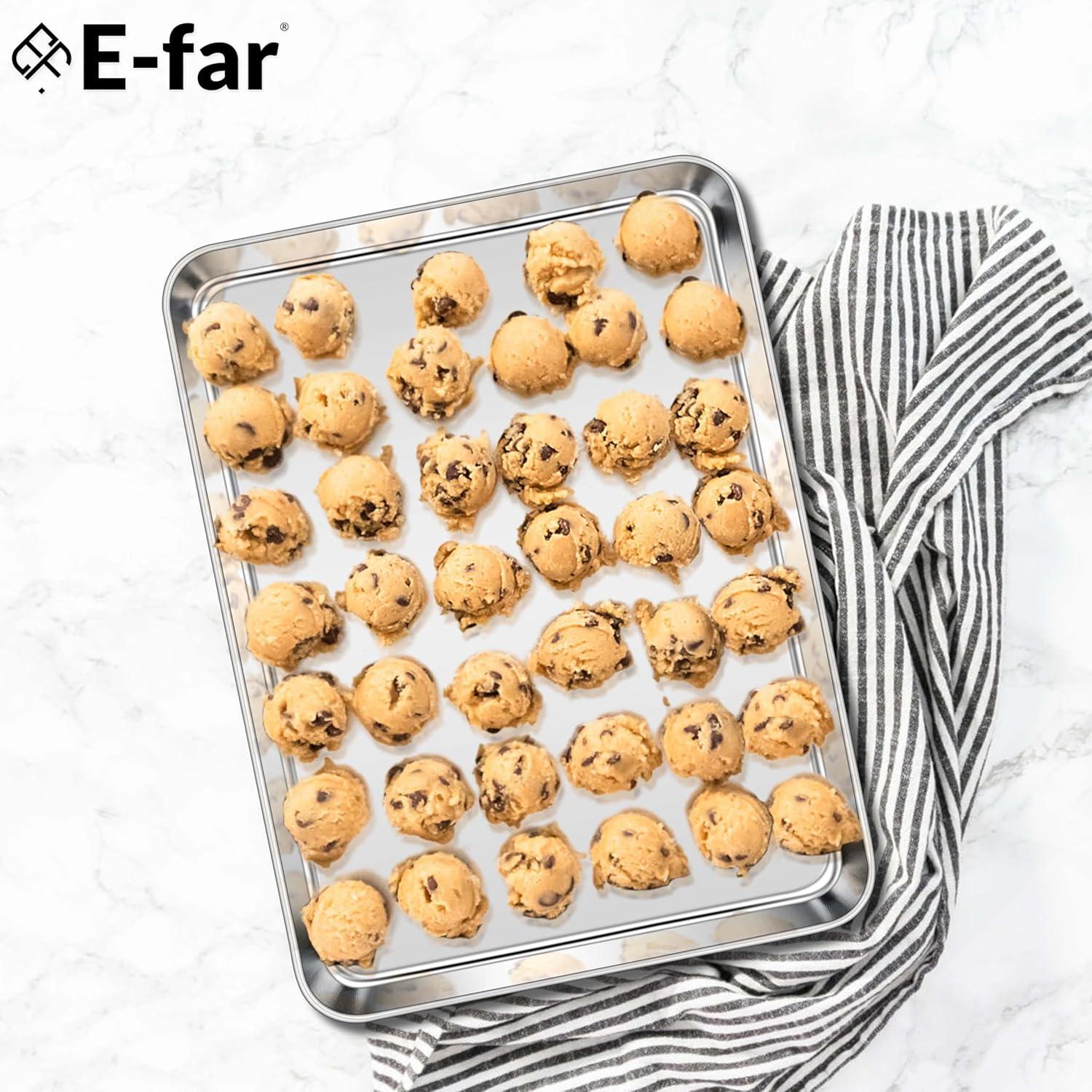 imageEfar Cookie Sheet for Baking 18x13 Stainless Steel Baking Sheet Pan for Oven Large Non Toxic Metal Baking Tray for Cake Cookies Healthy amp Rust Free Mirror Finish amp Dishwasher Safe 1 Pack1