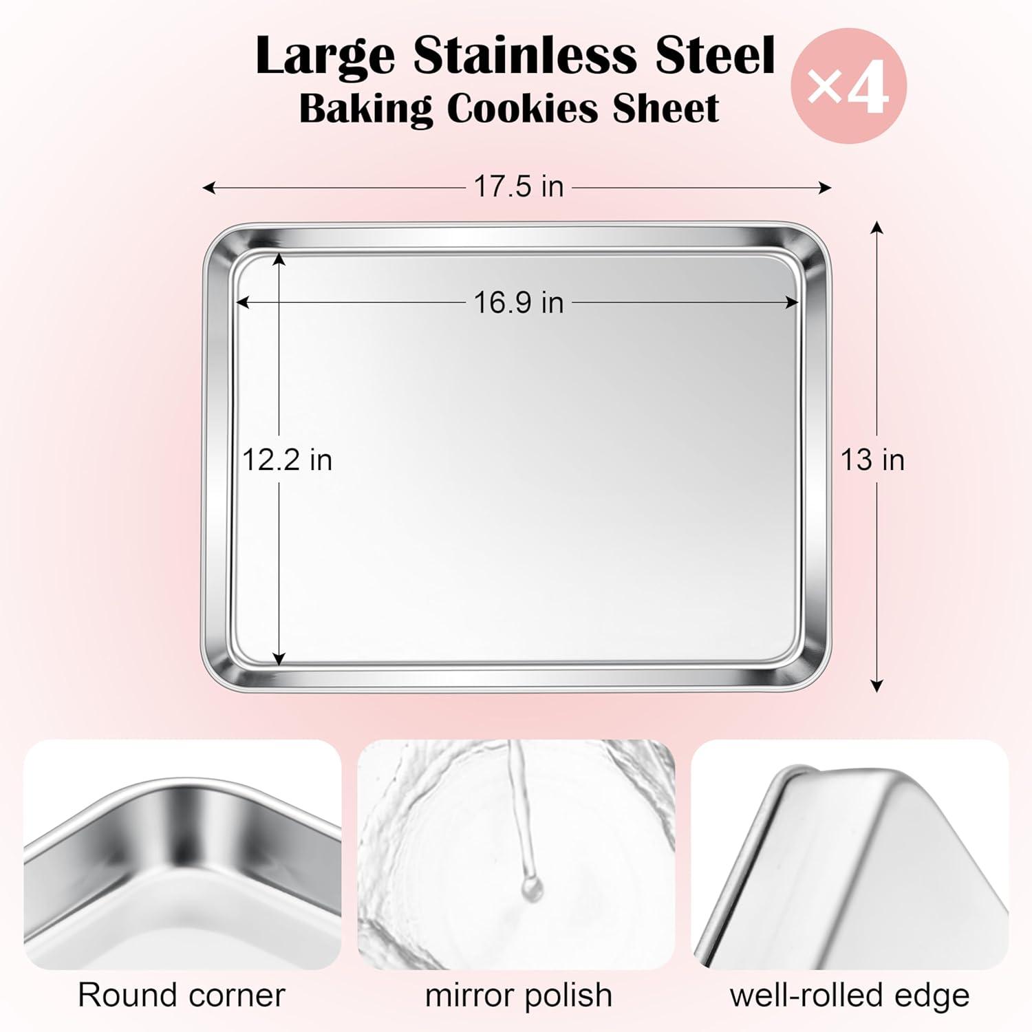 imageEfar Cookie Sheet for Baking 18x13 Stainless Steel Baking Sheet Pan for Oven Large Non Toxic Metal Baking Tray for Cake Cookies Healthy amp Rust Free Mirror Finish amp Dishwasher Safe 1 Pack4