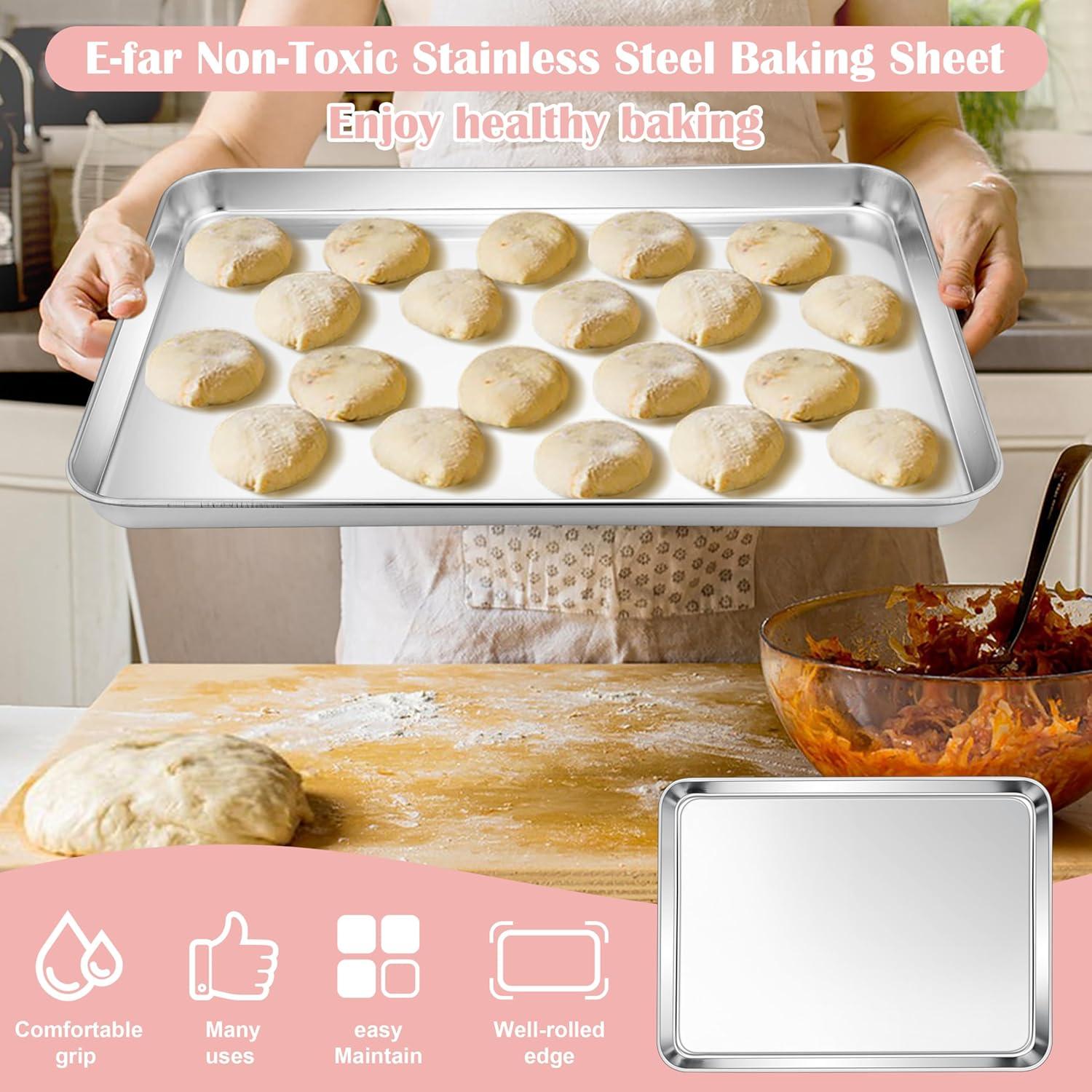 imageEfar Cookie Sheet for Baking 18x13 Stainless Steel Baking Sheet Pan for Oven Large Non Toxic Metal Baking Tray for Cake Cookies Healthy amp Rust Free Mirror Finish amp Dishwasher Safe 1 Pack2