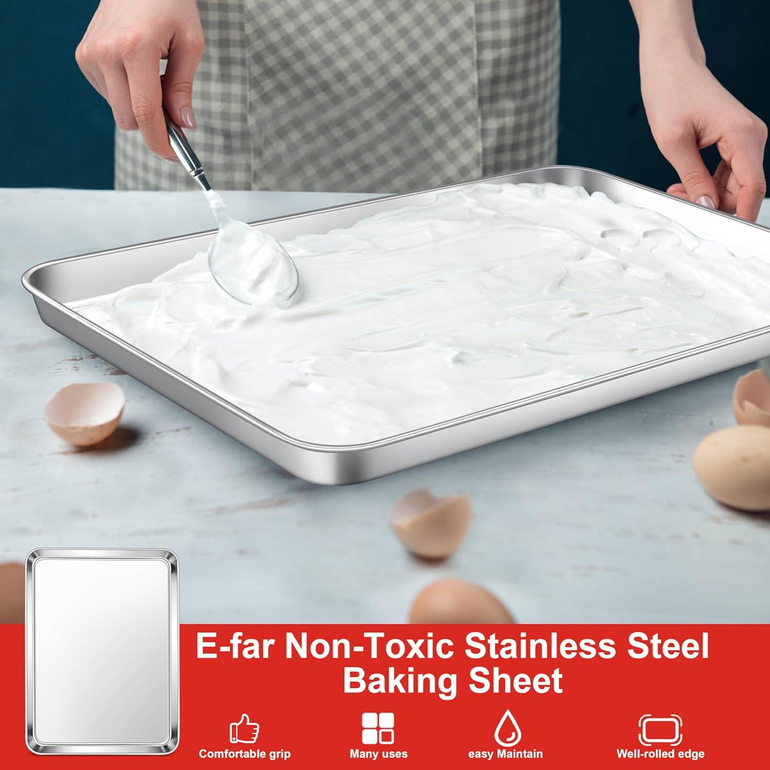 imageEfar Cookie Sheet for Baking 18x13 Stainless Steel Baking Sheet Pan for Oven Large Non Toxic Metal Baking Tray for Cake Cookies Healthy amp Rust Free Mirror Finish amp Dishwasher Safe 1 Pack3