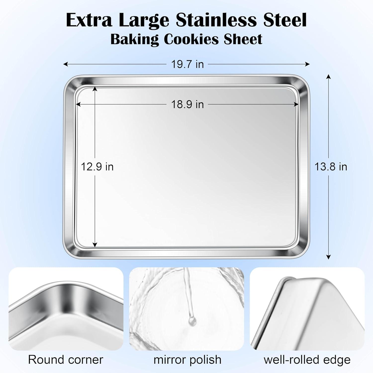 imageEfar Cookie Sheet for Baking 18x13 Stainless Steel Baking Sheet Pan for Oven Large Non Toxic Metal Baking Tray for Cake Cookies Healthy amp Rust Free Mirror Finish amp Dishwasher Safe 1 Pack1