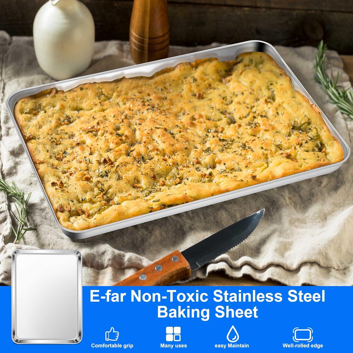 imageEfar Cookie Sheet for Baking 18x13 Stainless Steel Baking Sheet Pan for Oven Large Non Toxic Metal Baking Tray for Cake Cookies Healthy amp Rust Free Mirror Finish amp Dishwasher Safe 1 Pack4