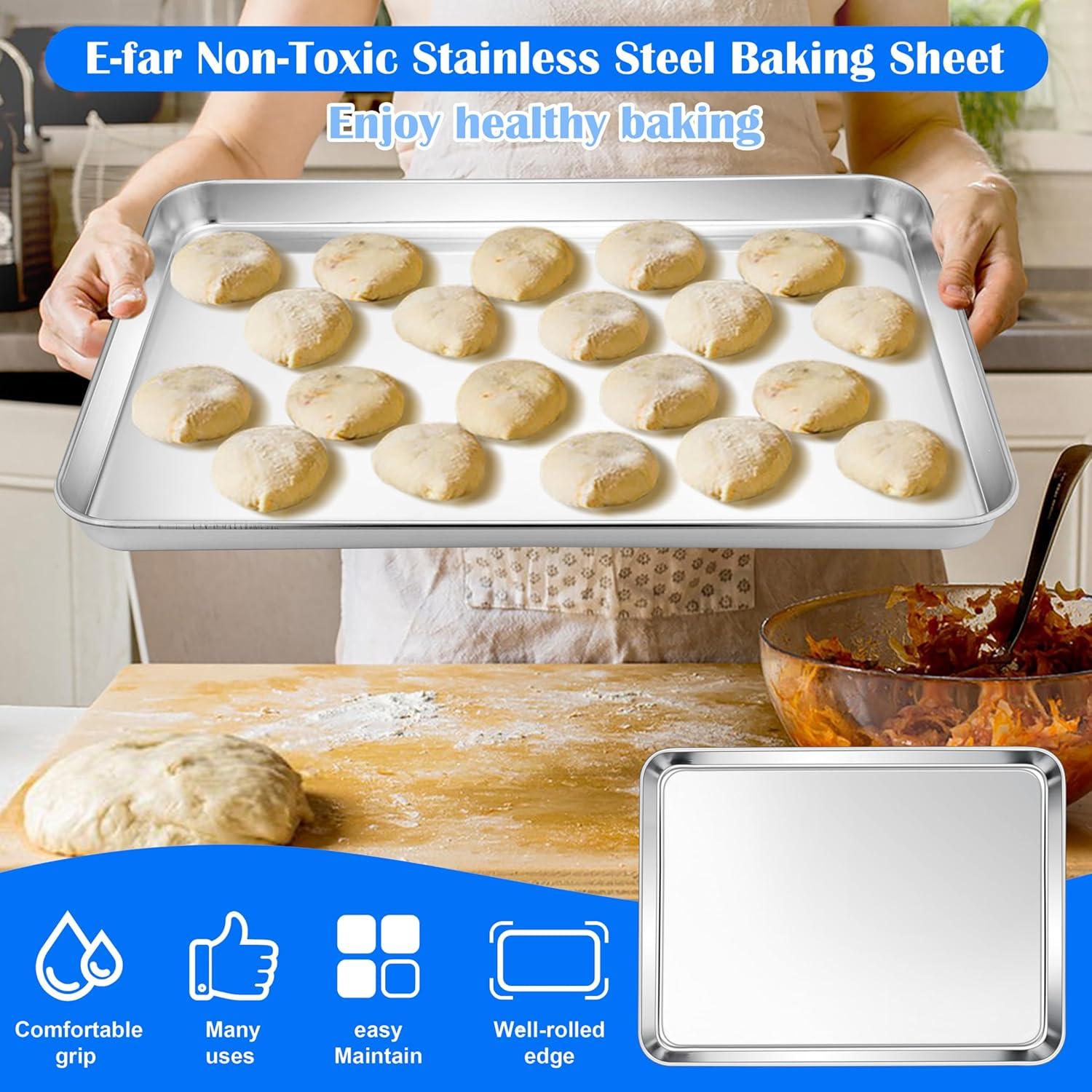 imageEfar Cookie Sheet for Baking 18x13 Stainless Steel Baking Sheet Pan for Oven Large Non Toxic Metal Baking Tray for Cake Cookies Healthy amp Rust Free Mirror Finish amp Dishwasher Safe 1 Pack3