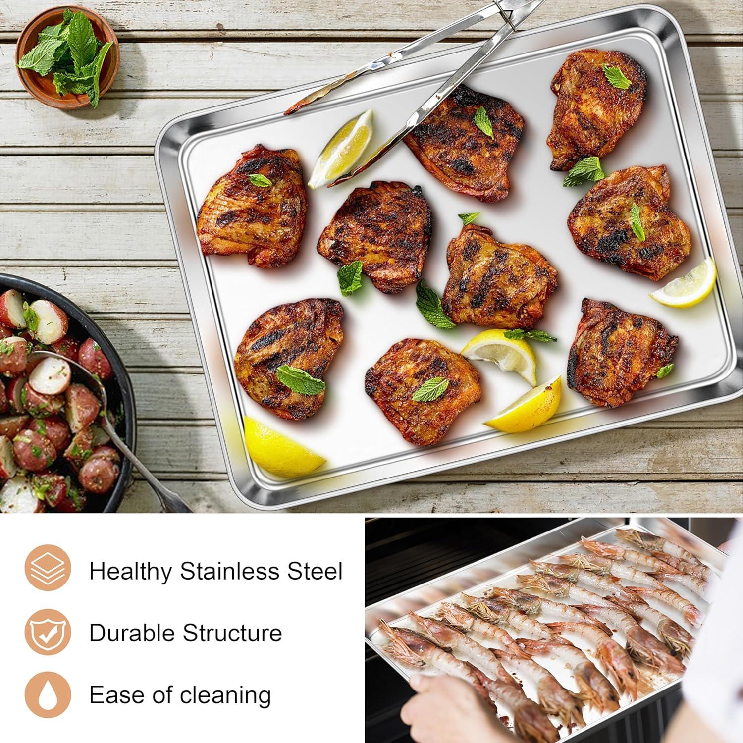 imageEfar Cookie Sheet for Baking 18x13 Stainless Steel Baking Sheet Pan for Oven Large Non Toxic Metal Baking Tray for Cake Cookies Healthy amp Rust Free Mirror Finish amp Dishwasher Safe 1 Pack4