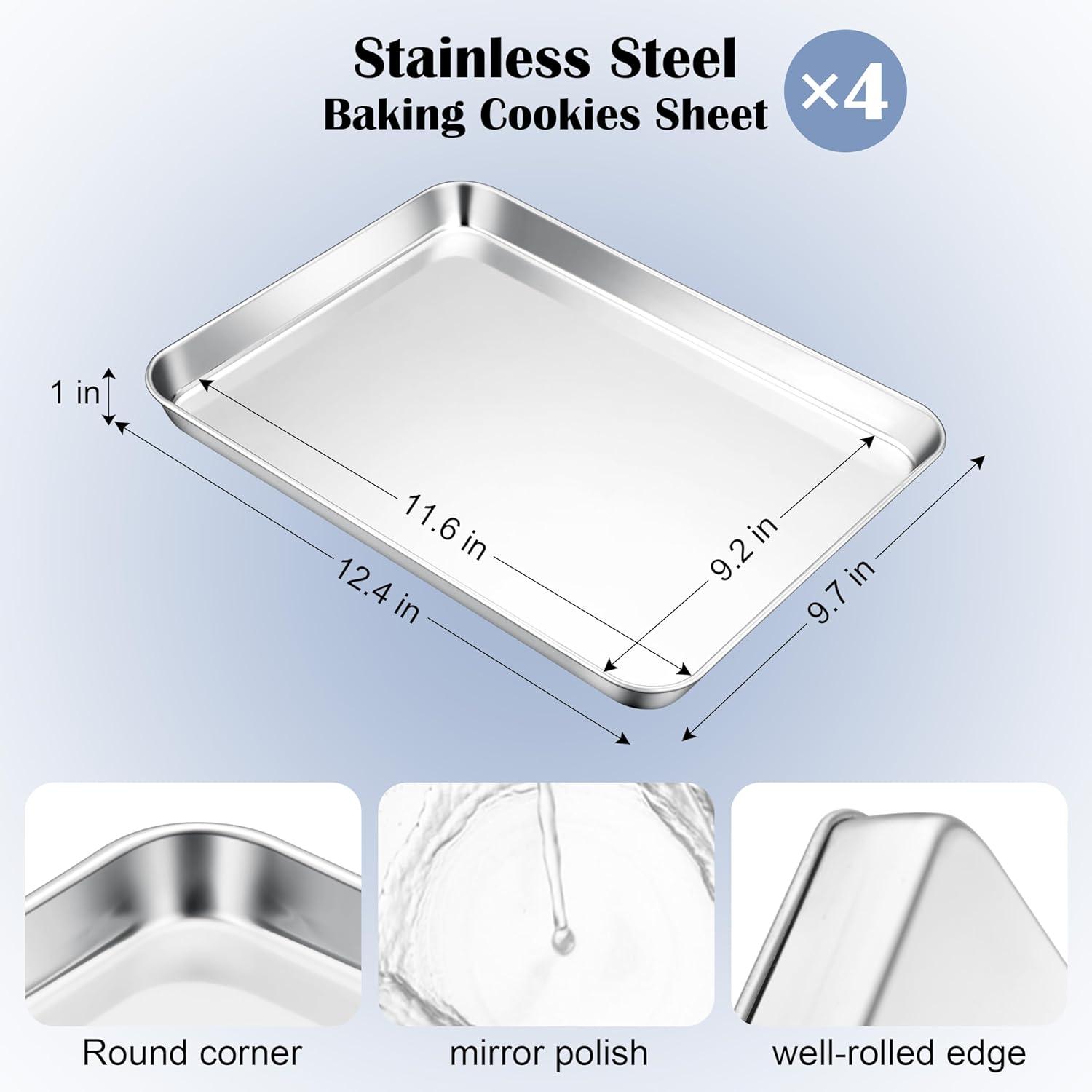 imageEfar Cookie Sheet for Baking 18x13 Stainless Steel Baking Sheet Pan for Oven Large Non Toxic Metal Baking Tray for Cake Cookies Healthy amp Rust Free Mirror Finish amp Dishwasher Safe 1 Pack4