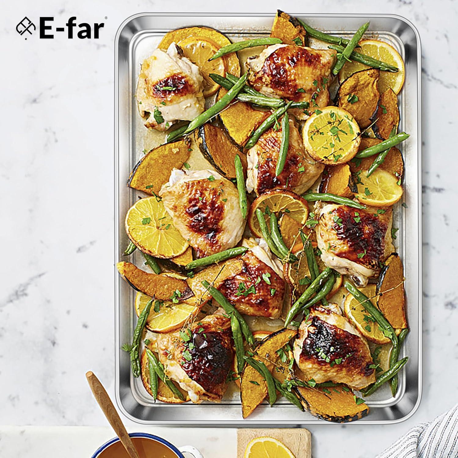 imageEfar Cookie Sheet for Baking 18x13 Stainless Steel Baking Sheet Pan for Oven Large Non Toxic Metal Baking Tray for Cake Cookies Healthy amp Rust Free Mirror Finish amp Dishwasher Safe 1 Pack3