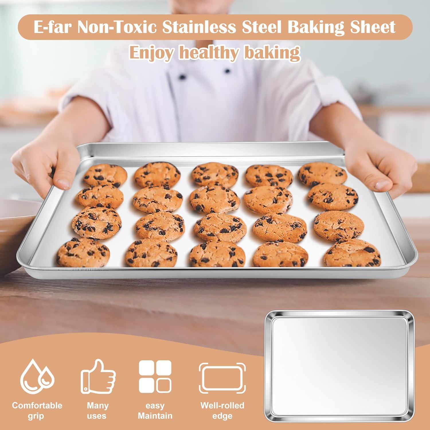 imageEfar Cookie Sheet for Baking 18x13 Stainless Steel Baking Sheet Pan for Oven Large Non Toxic Metal Baking Tray for Cake Cookies Healthy amp Rust Free Mirror Finish amp Dishwasher Safe 1 Pack3