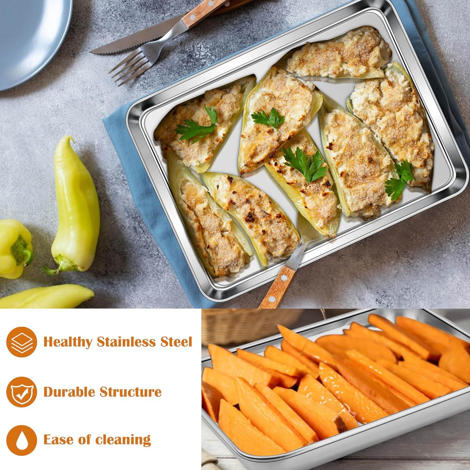 imageEfar Cookie Sheet for Baking 18x13 Stainless Steel Baking Sheet Pan for Oven Large Non Toxic Metal Baking Tray for Cake Cookies Healthy amp Rust Free Mirror Finish amp Dishwasher Safe 1 Pack3