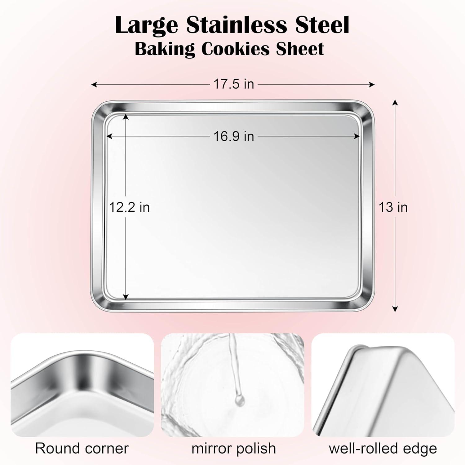 imageEfar Cookie Sheet for Baking 18x13 Stainless Steel Baking Sheet Pan for Oven Large Non Toxic Metal Baking Tray for Cake Cookies Healthy amp Rust Free Mirror Finish amp Dishwasher Safe 1 Pack1