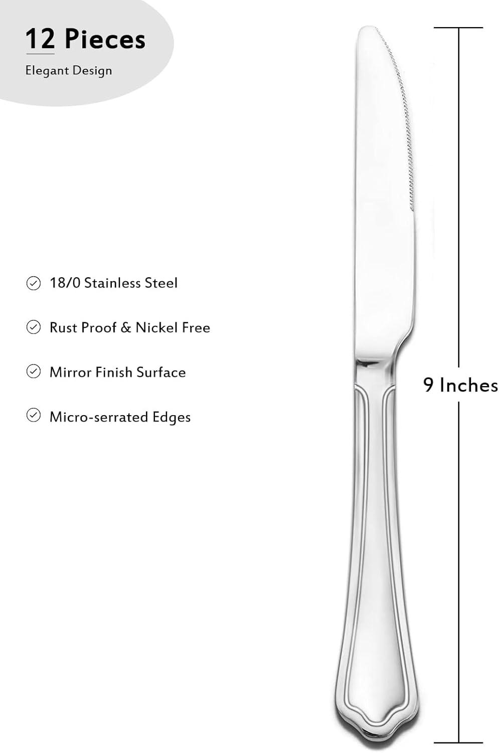 imageEfar Dinner Knives Set of 6 89 Inch Stainless Steel Serrated Steak Butter Knife for Home Kitchen Restaurant Modern Design amp Square Edge Mirror Finish amp Dishwasher SafeScalloped Edge