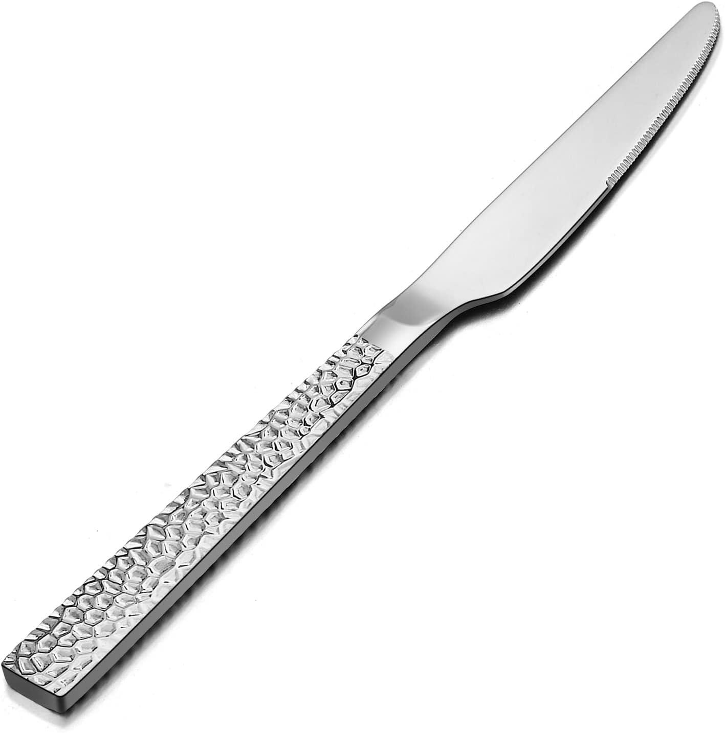 imageEfar Dinner Knives Set of 6 89 Inch Stainless Steel Serrated Steak Butter Knife for Home Kitchen Restaurant Modern Design amp Square Edge Mirror Finish amp Dishwasher SafeHammered Square Edge