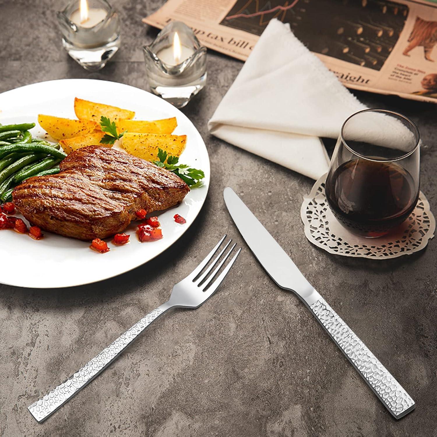 imageEfar Dinner Knives Set of 6 89 Inch Stainless Steel Serrated Steak Butter Knife for Home Kitchen Restaurant Modern Design amp Square Edge Mirror Finish amp Dishwasher SafeHammered Square Edge