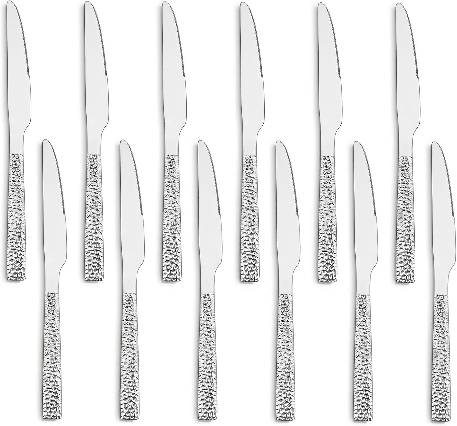 imageEfar Dinner Knives Set of 6 89 Inch Stainless Steel Serrated Steak Butter Knife for Home Kitchen Restaurant Modern Design amp Square Edge Mirror Finish amp Dishwasher SafeHammered Square Edge