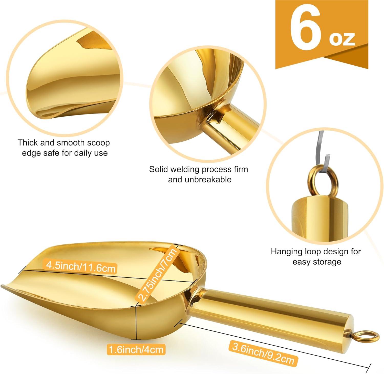 imageEfar Gold Stainless Steel Scoop 6 Ounce Utility Metal Ice Scooper for Kitchen Freezer Bar Wedding Party Multipurpose Small Scoop for SugarFlourPet FoodBeanPopcornDry Goods Dishwasher SafeGold