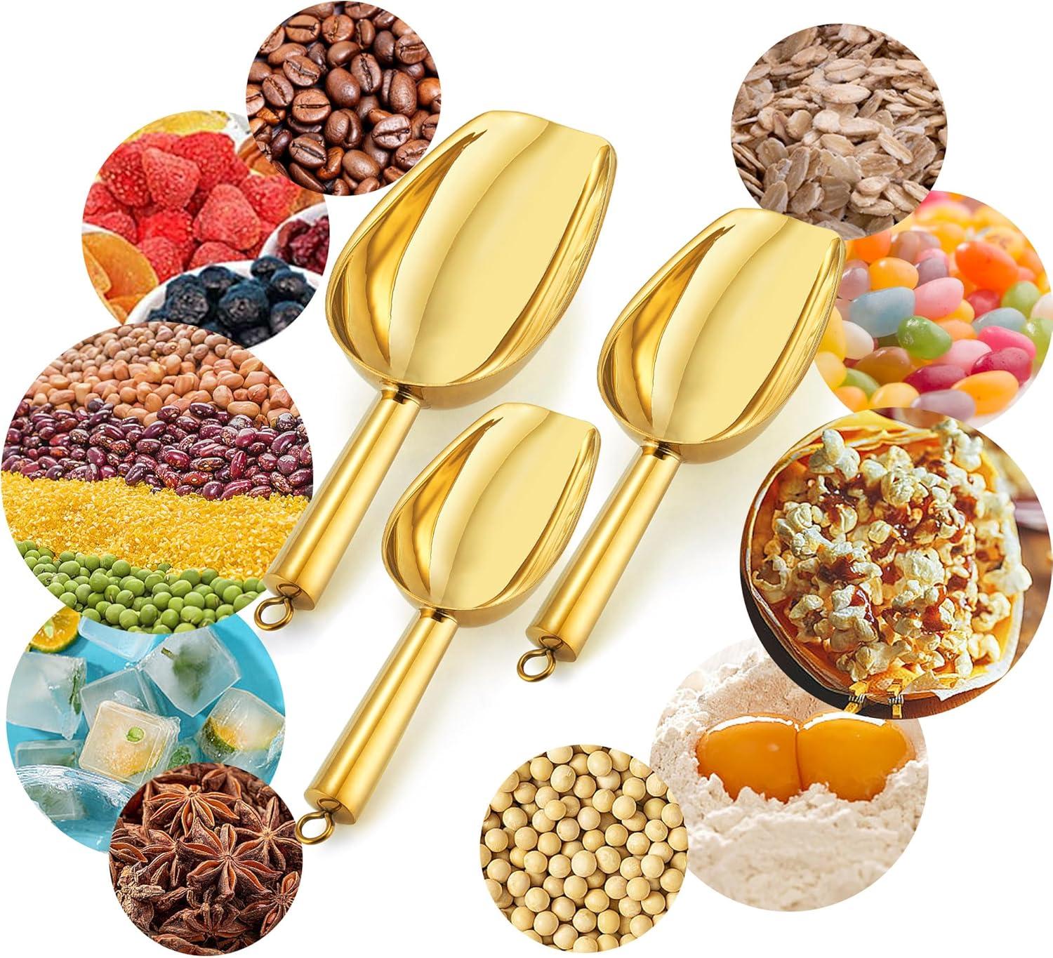 imageEfar Gold Stainless Steel Scoop 6 Ounce Utility Metal Ice Scooper for Kitchen Freezer Bar Wedding Party Multipurpose Small Scoop for SugarFlourPet FoodBeanPopcornDry Goods Dishwasher SafeGold