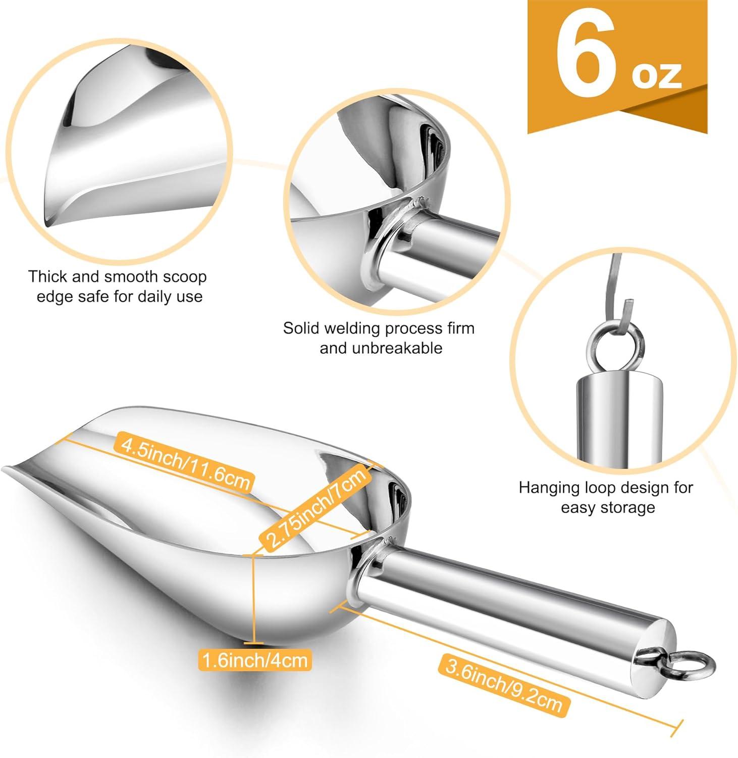 imageEfar Gold Stainless Steel Scoop 6 Ounce Utility Metal Ice Scooper for Kitchen Freezer Bar Wedding Party Multipurpose Small Scoop for SugarFlourPet FoodBeanPopcornDry Goods Dishwasher SafeSilver