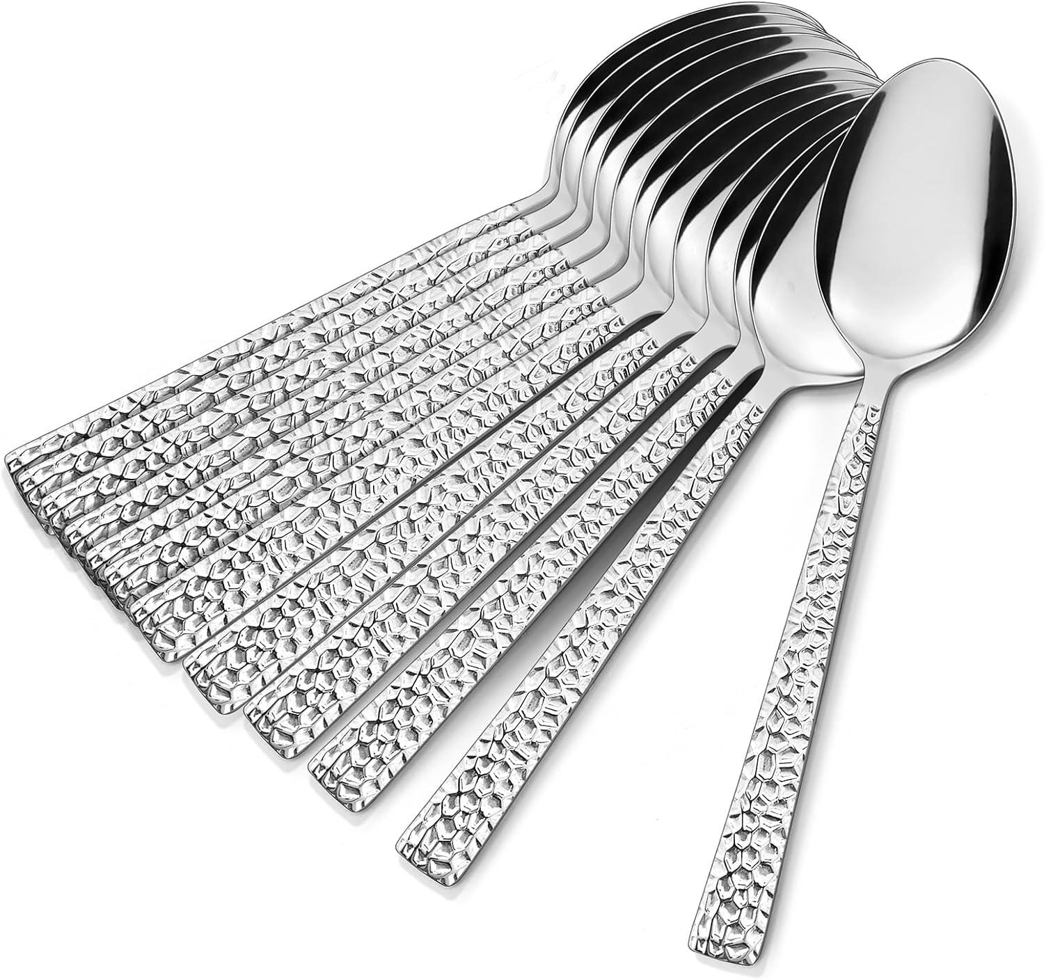 imageEfar Hammered Dinner Spoons Set of 12 79 Inch Stainless Steel Soup Spoons Tablespoons for Home Kitchen or Restaurant Nontoxic amp Mirror Polished Squared Edge amp Dishwasher Safe79 Inches