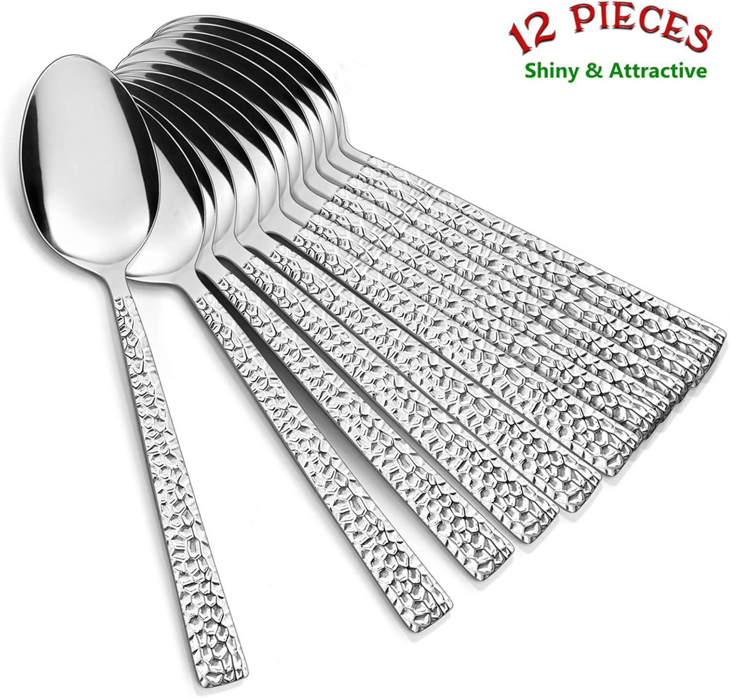 imageEfar Hammered Dinner Spoons Set of 12 79 Inch Stainless Steel Soup Spoons Tablespoons for Home Kitchen or Restaurant Nontoxic amp Mirror Polished Squared Edge amp Dishwasher Safe67 Inches