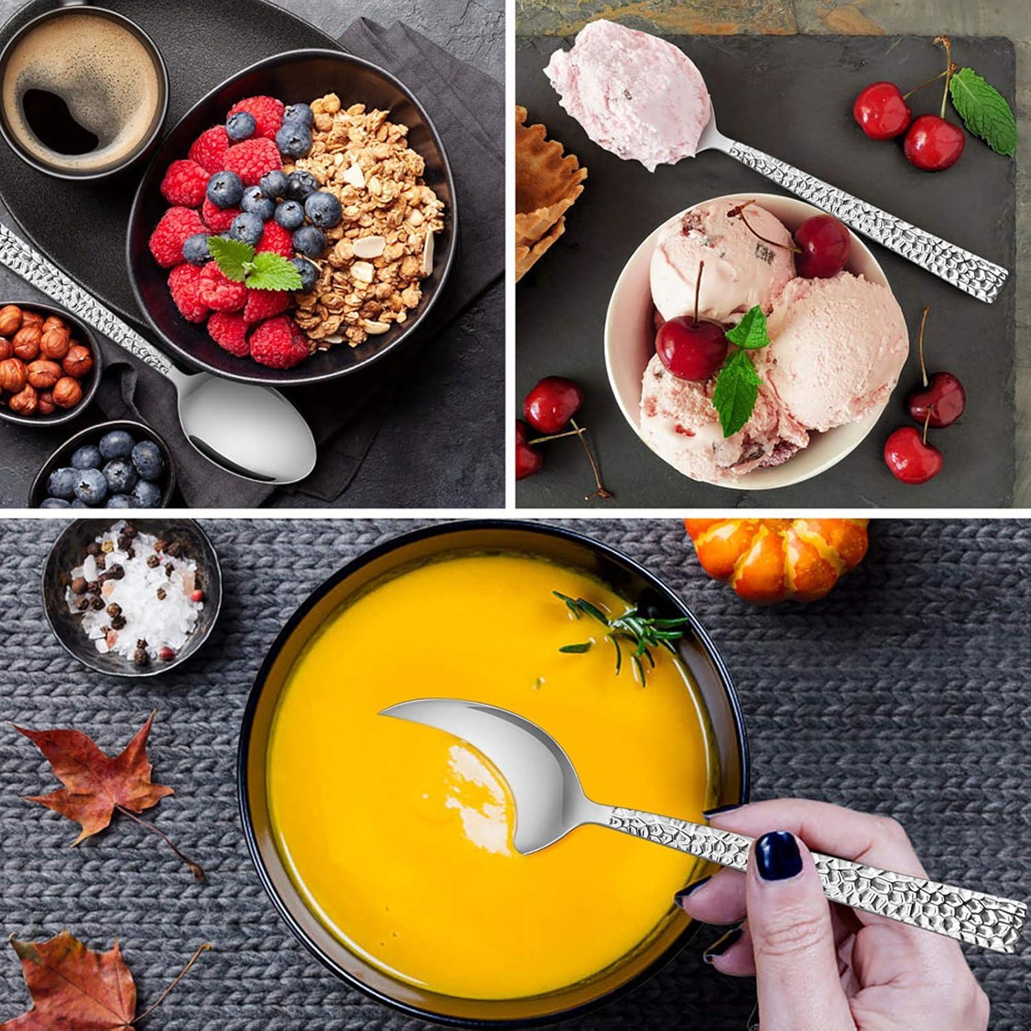 imageEfar Hammered Dinner Spoons Set of 12 79 Inch Stainless Steel Soup Spoons Tablespoons for Home Kitchen or Restaurant Nontoxic amp Mirror Polished Squared Edge amp Dishwasher Safe79 Inches