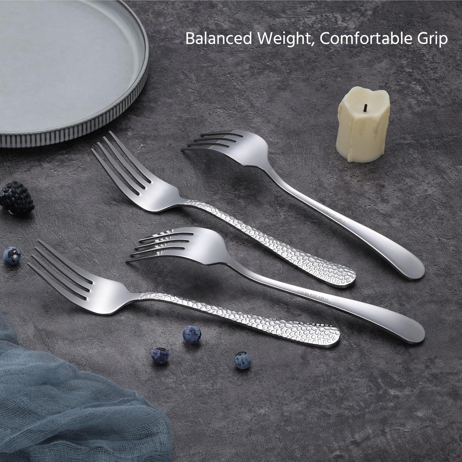 imageEfar Hammered Slotted Serving Spoons 4Piece Stainless Steel Tablespoons Hostess Serving Utensils Set for Catering Buffet Party Wedding Kitchen Restaurant Dishwasher Safe4Piece Serving Forks Set
